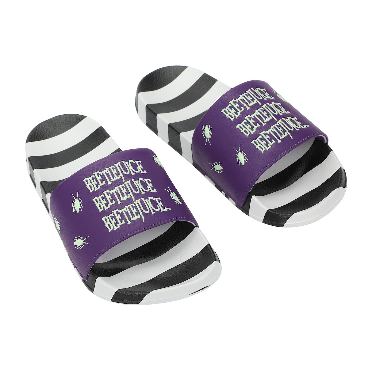 Beetlejuice Repeat Movie Title Men's Black & White Striped Slide Sandals