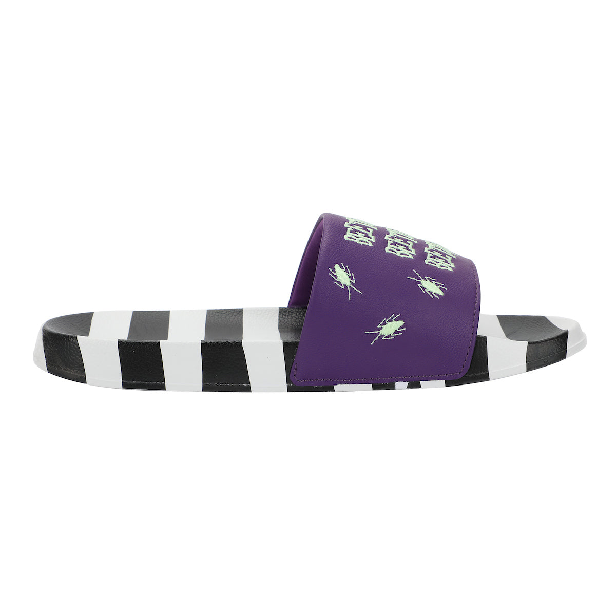 Beetlejuice Repeat Movie Title Men's Black & White Striped Slide Sandals