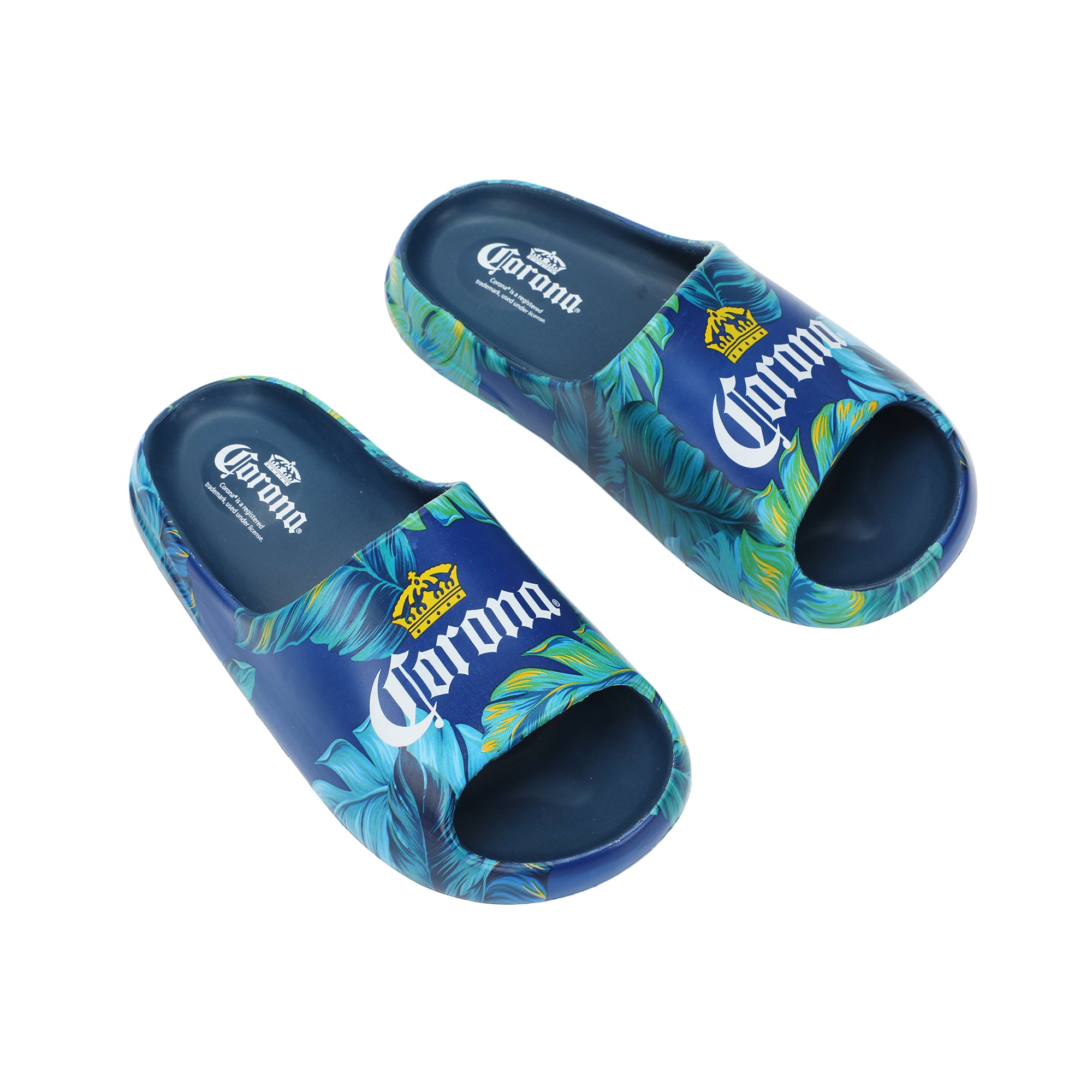 Corona Palm Leaf Logos Men's Blue Single Molded Slide Sandals