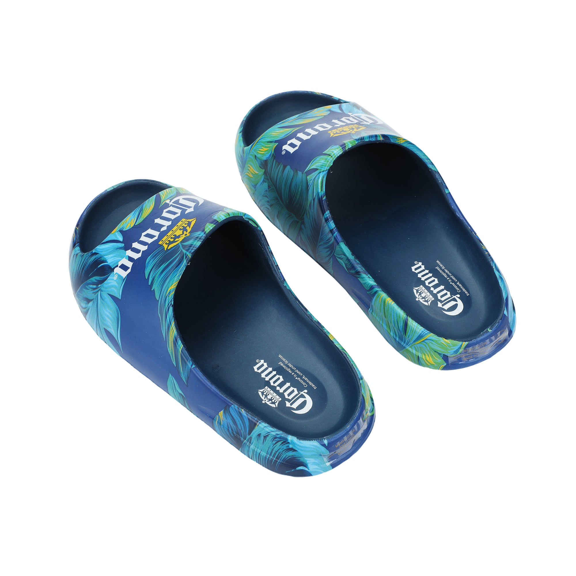 Corona Palm Leaf Logos Men's Blue Single Molded Slide Sandals