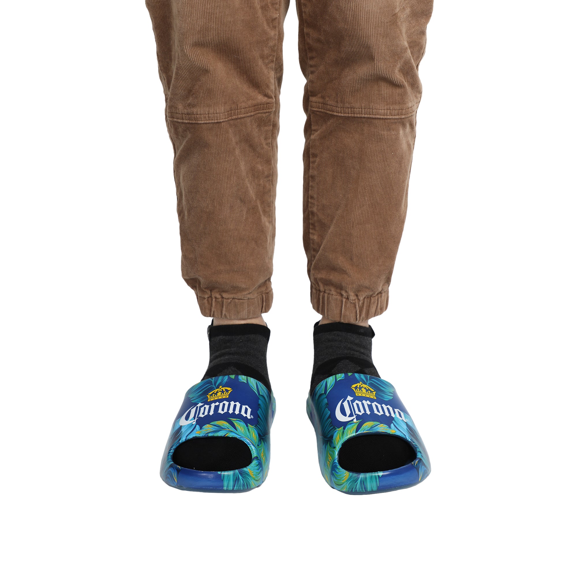 Corona Palm Leaf Logos Men's Blue Single Molded Slide Sandals