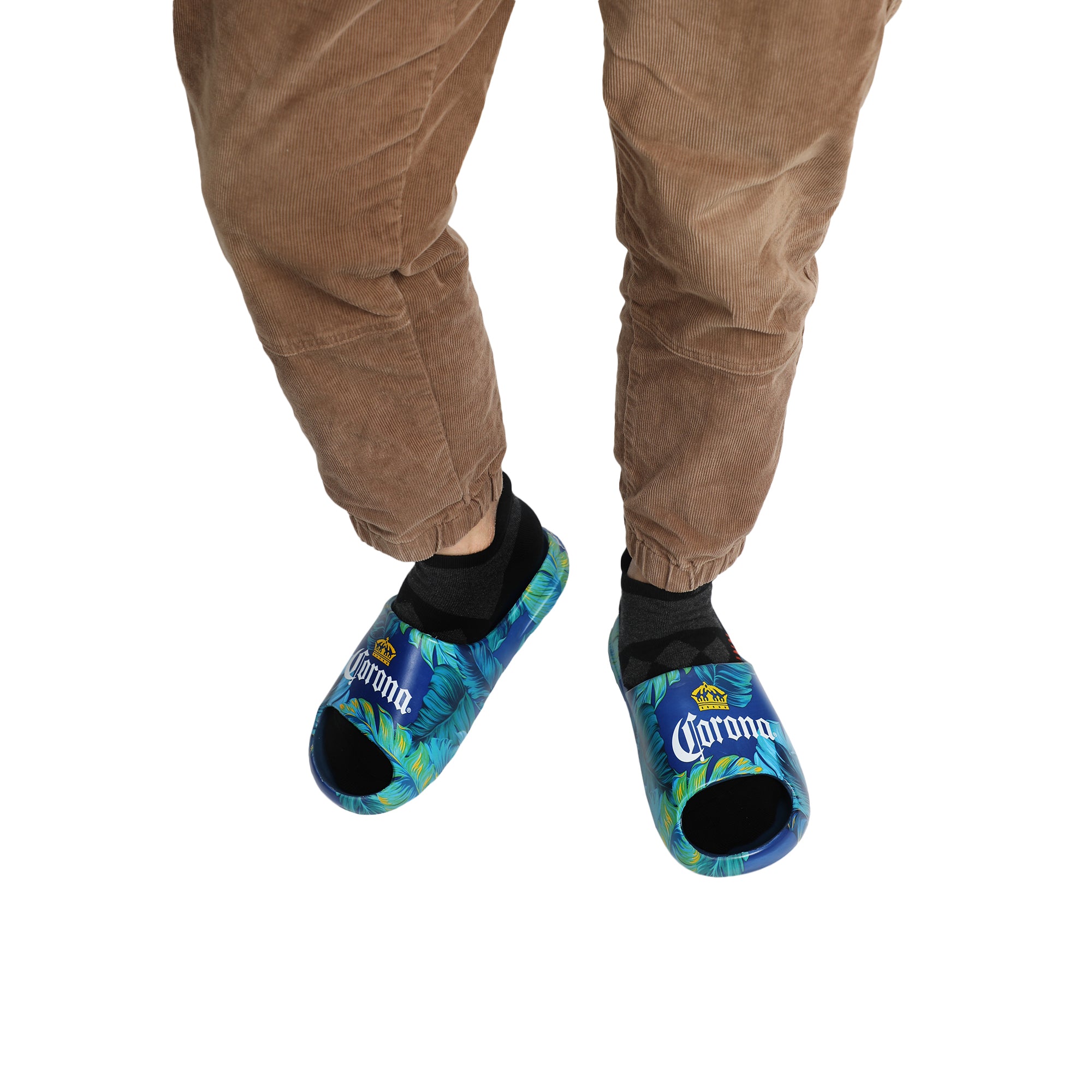 Corona Palm Leaf Logos Men's Blue Single Molded Slide Sandals