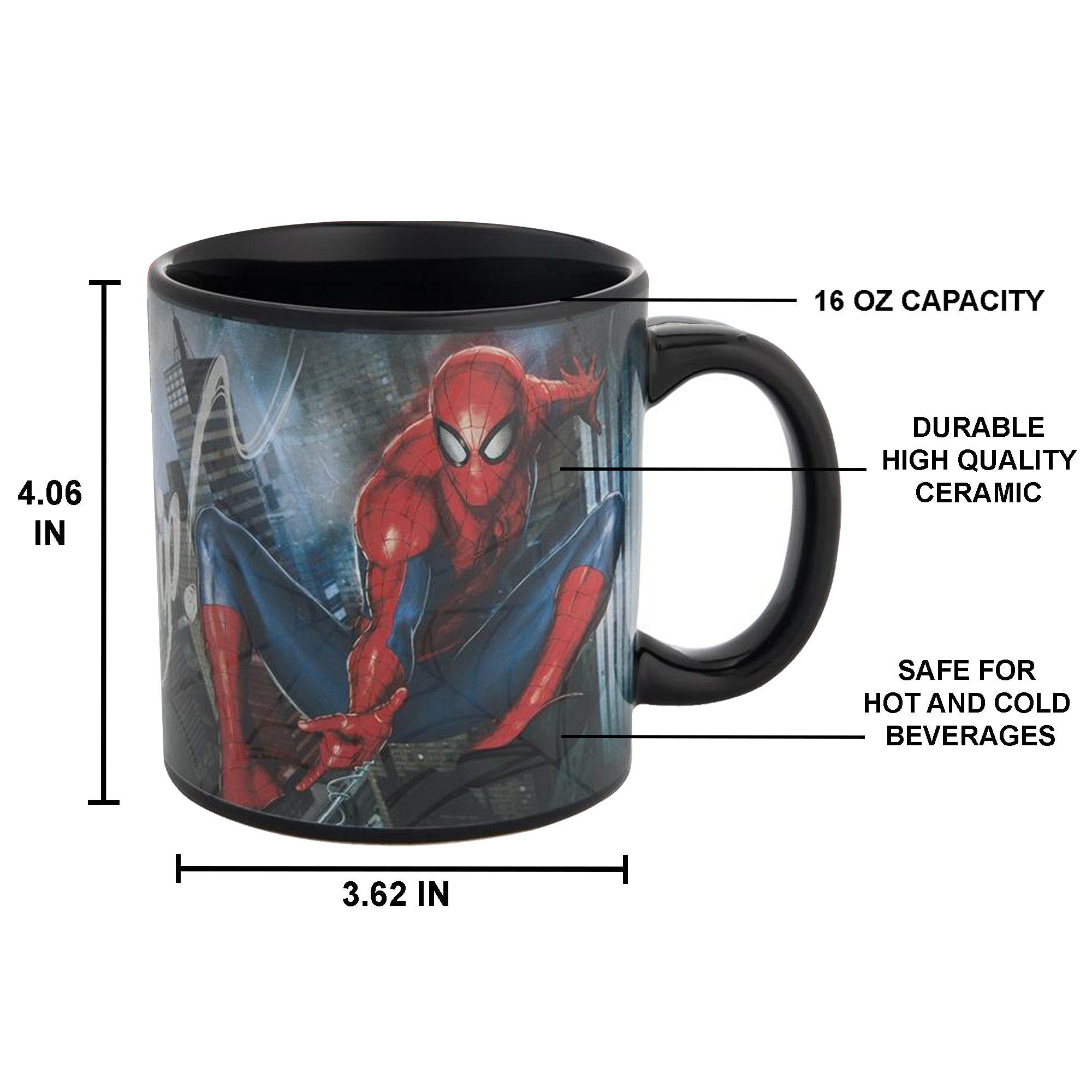Vandor Marvel Spider-Man 20 Oz Ceramic Heat Reactive Color Changing Mug