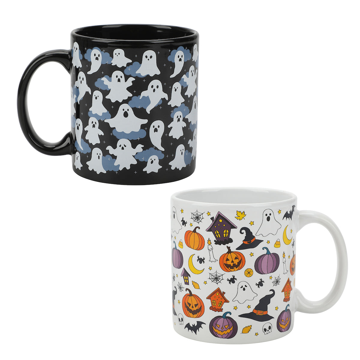 Halloween Ghosts & Scary Icons 2-Pack 16 Oz Ceramic Mugs