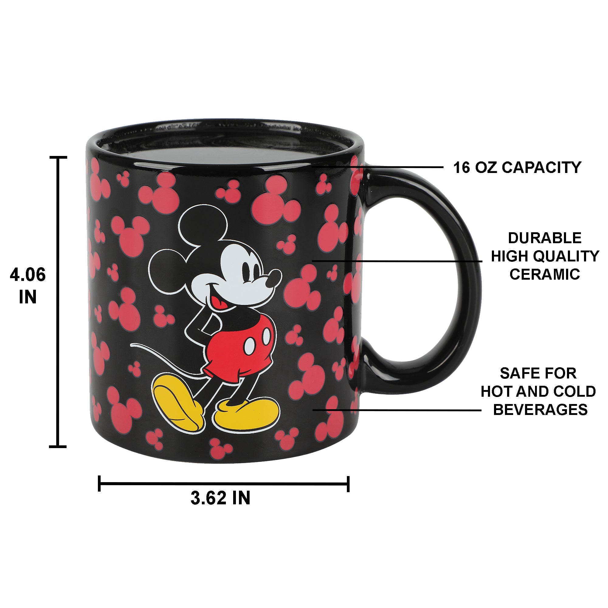 Disney Mickey Mouse Ears 16 Oz Black Heat Reactive Color Changing Ceramic Mug