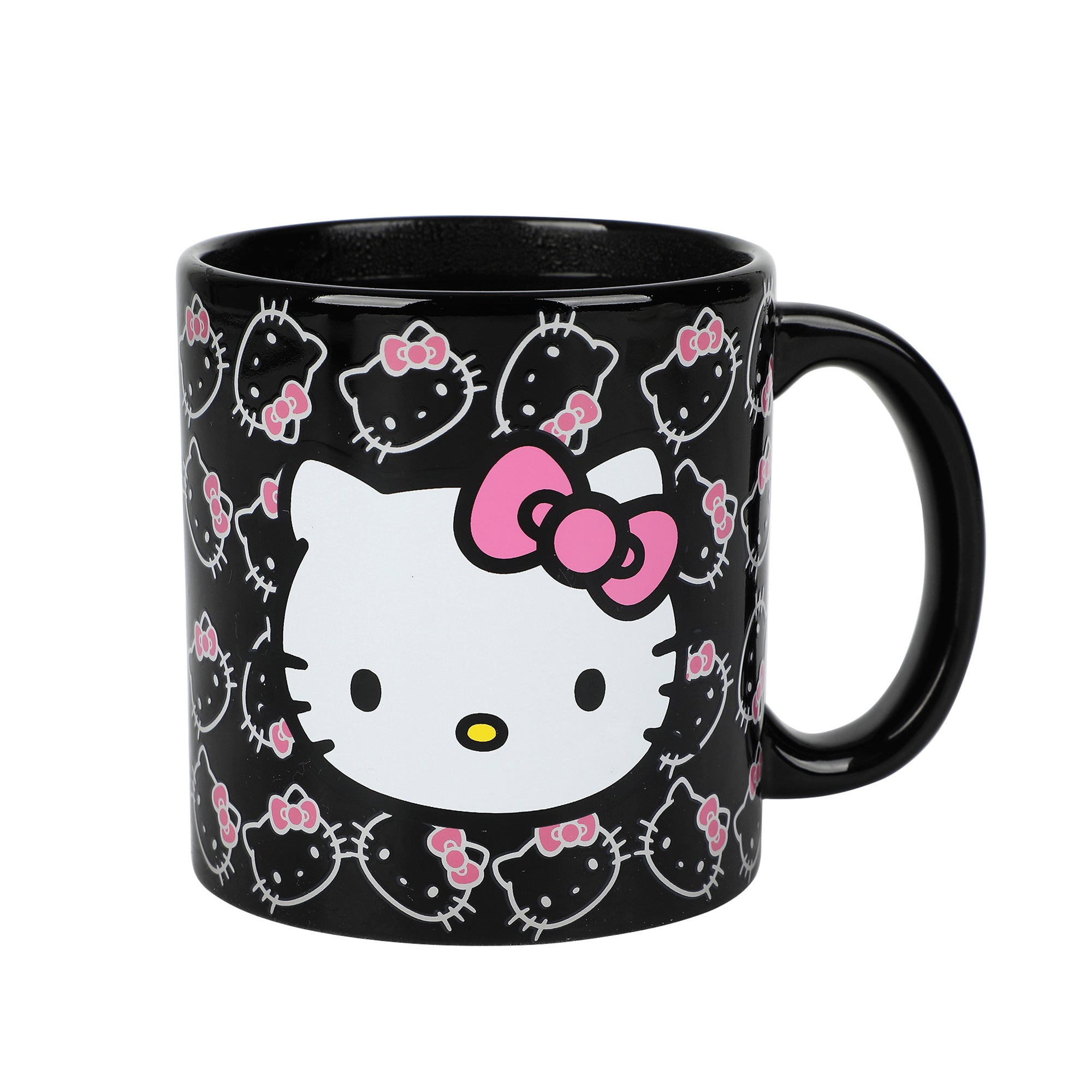 Hello Kitty Face Outlines 16 Oz Heat-Reactive Black Ceramic Mug