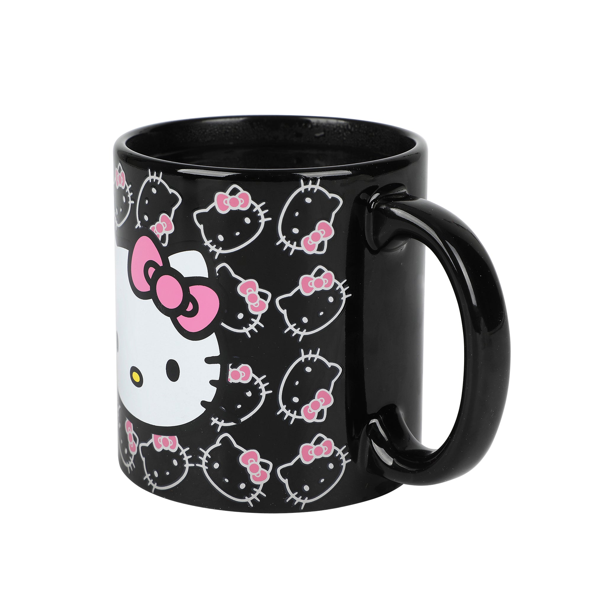 Hello Kitty Face Outlines 16 Oz Heat-Reactive Black Ceramic Mug