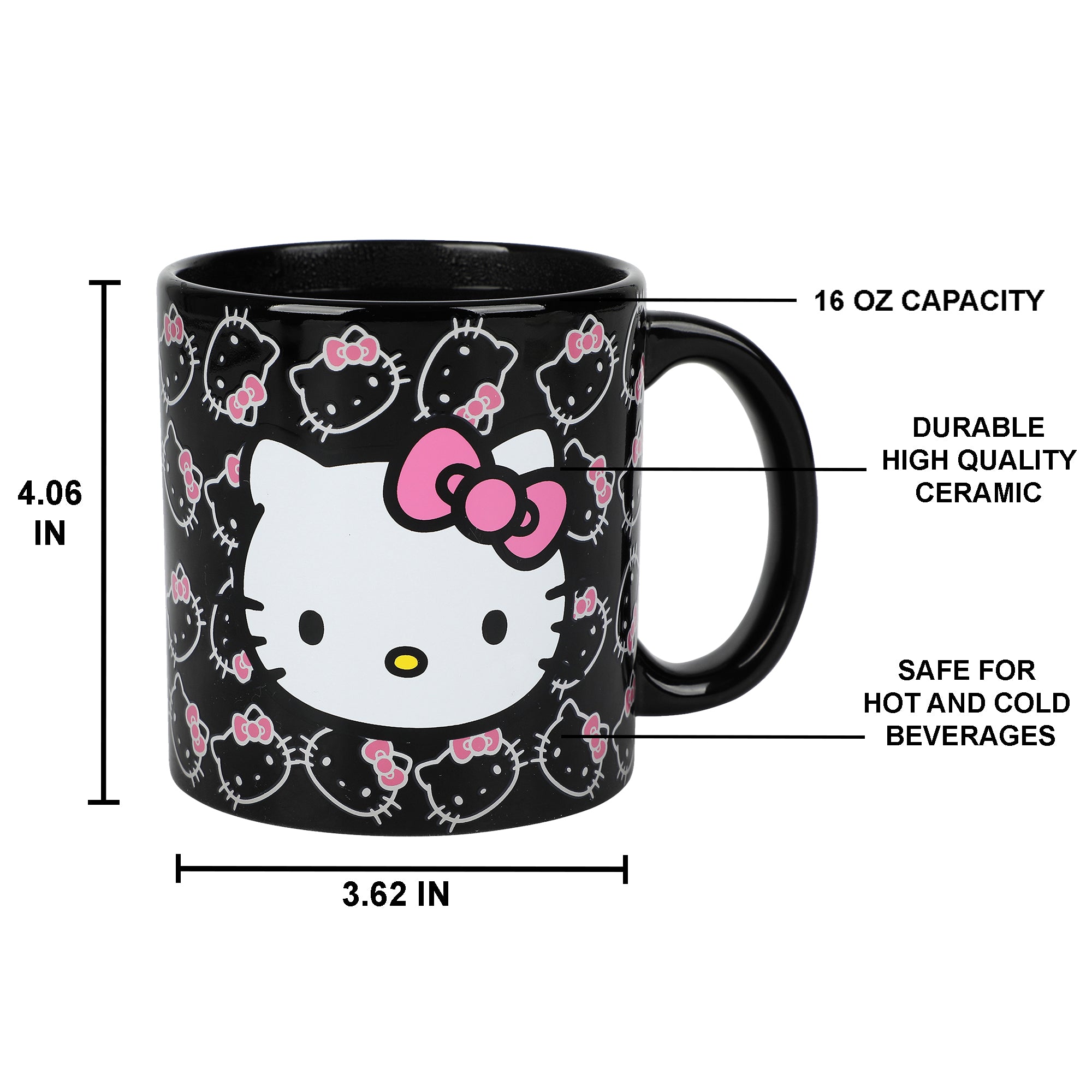 Hello Kitty Face Outlines 16 Oz Heat-Reactive Black Ceramic Mug
