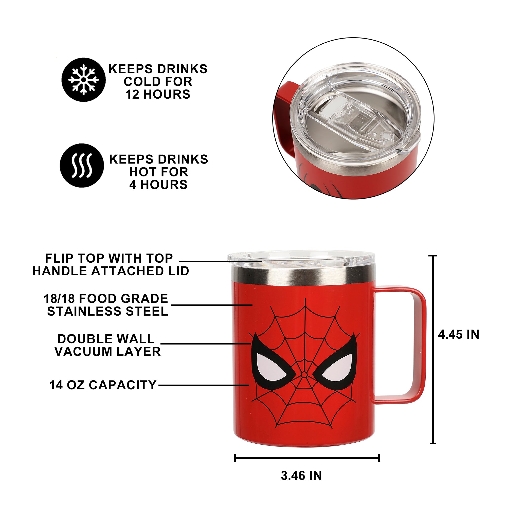 Spider-Man Bigface 14oz Vacuum Sealed Stainless Steel Coffee Mug