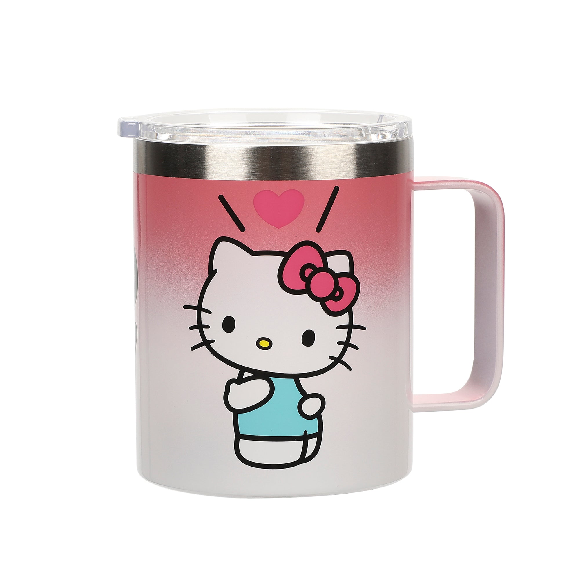 Hello Kitty Text and Character 14oz Vacuum Sealed Stainless Steel Coffee Mug