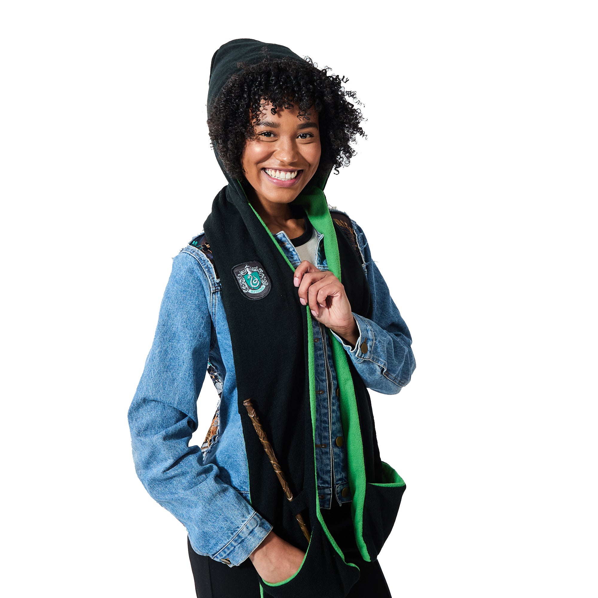 Harry Potter Slytherin Crest Black & Green Snood With Wand Pocket