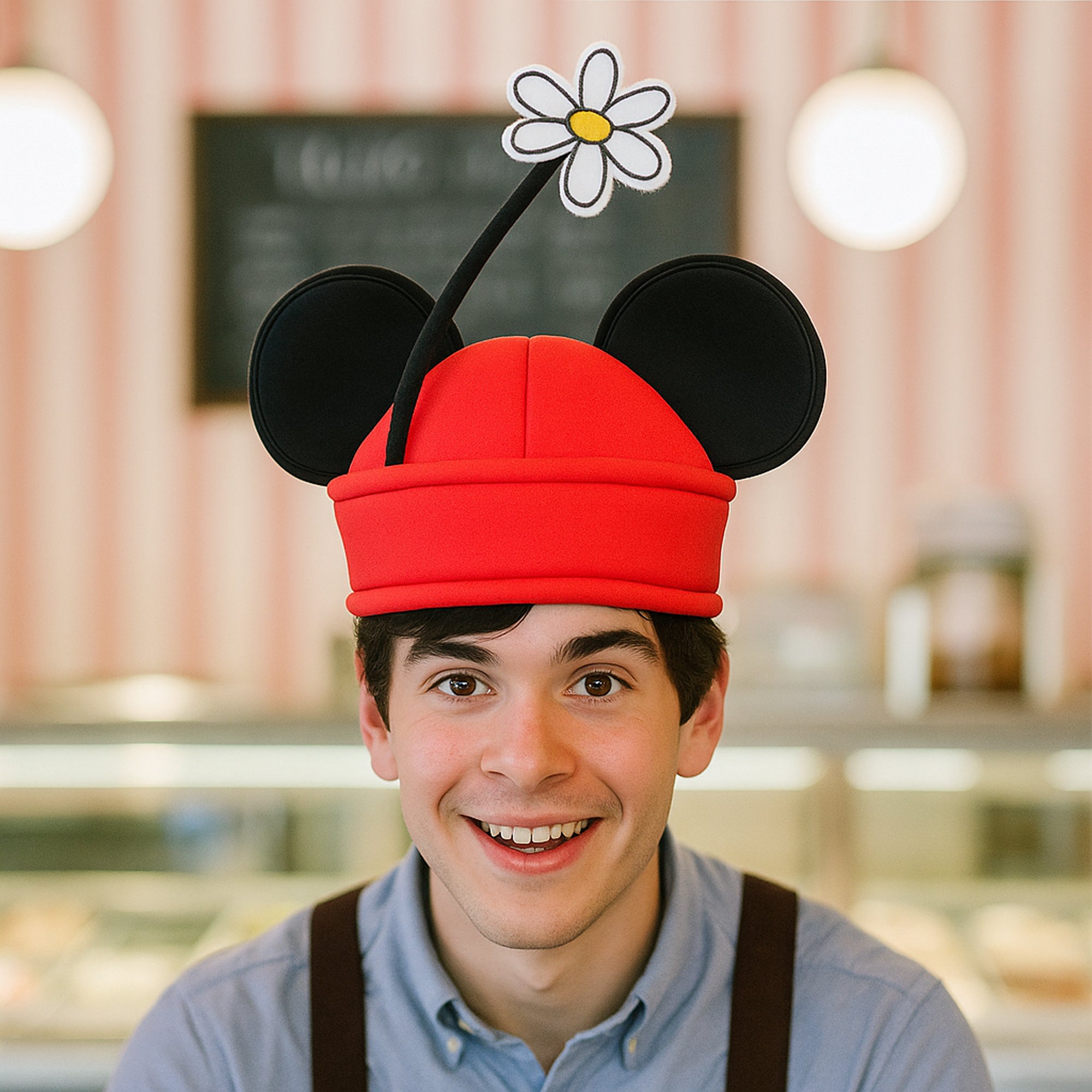 Disney Minnie Mouse Ears & Flower Red Novelty Cosplay Pillbox Hat