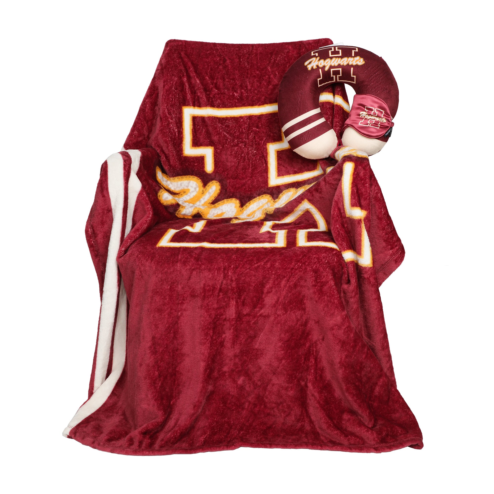 Adult Harry Potter Hogwarts Travel Set with Neck Pillow, Eye Mask, and Throw Blanket - Magical Comfort for Wizarding World Fans!