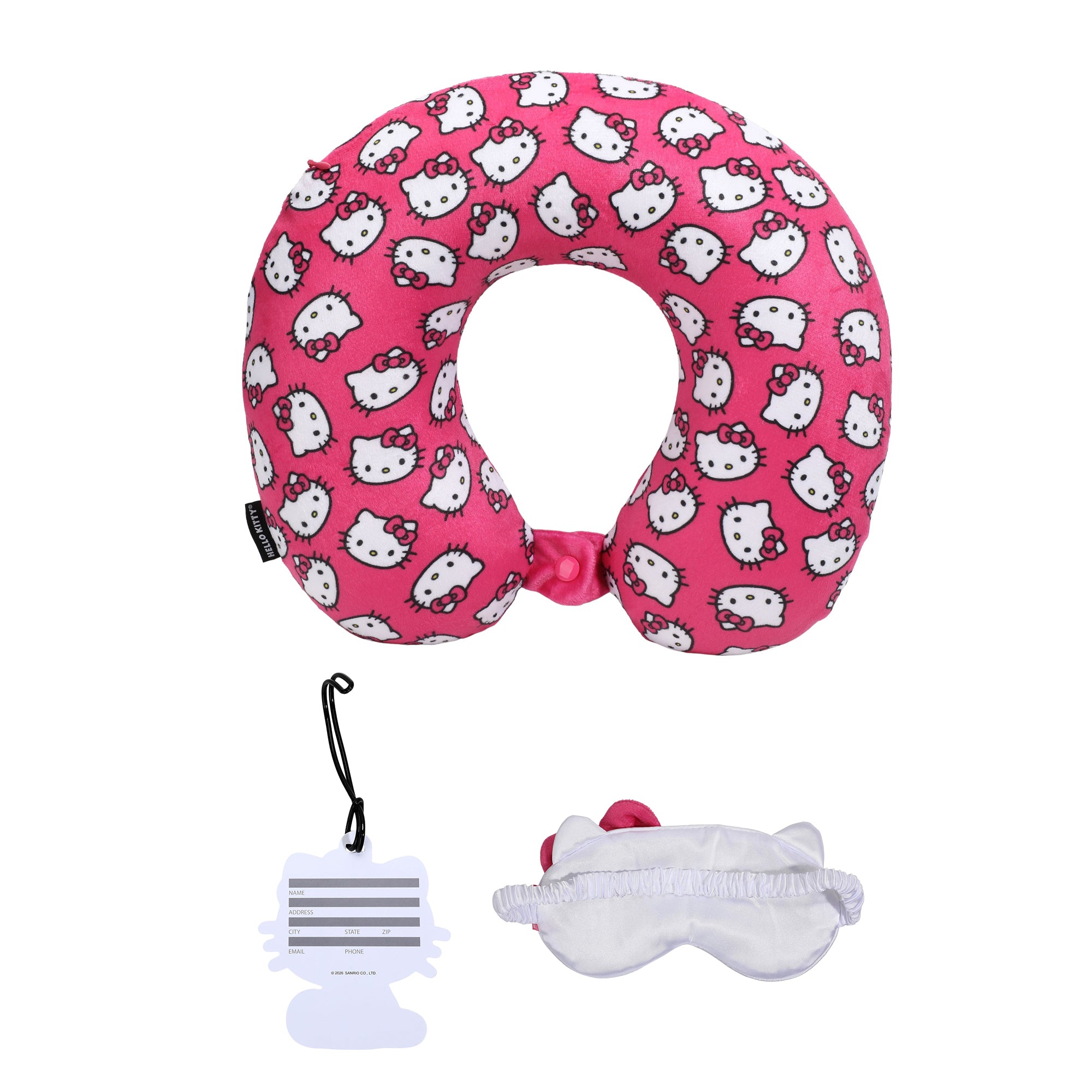 Hello Kitty Pink Heads AOP Memory Foam Neck Pillow with Eye Mask
