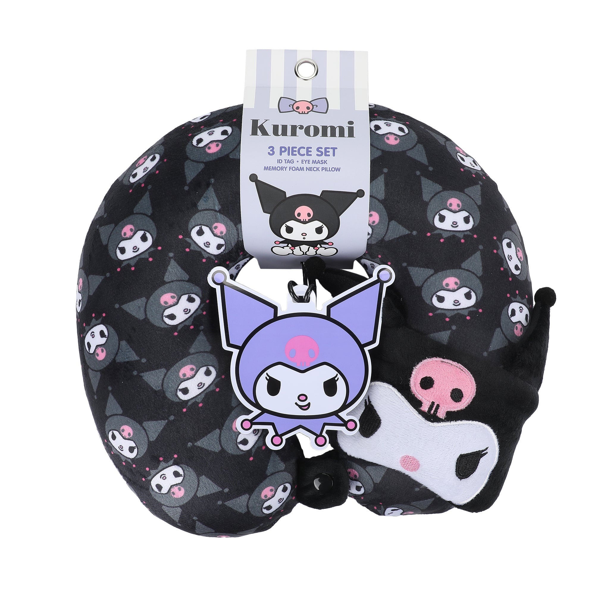 Kuromi 3-Piece Travel Set With Neck Pillow, Eye Mask, And Luggage Tag