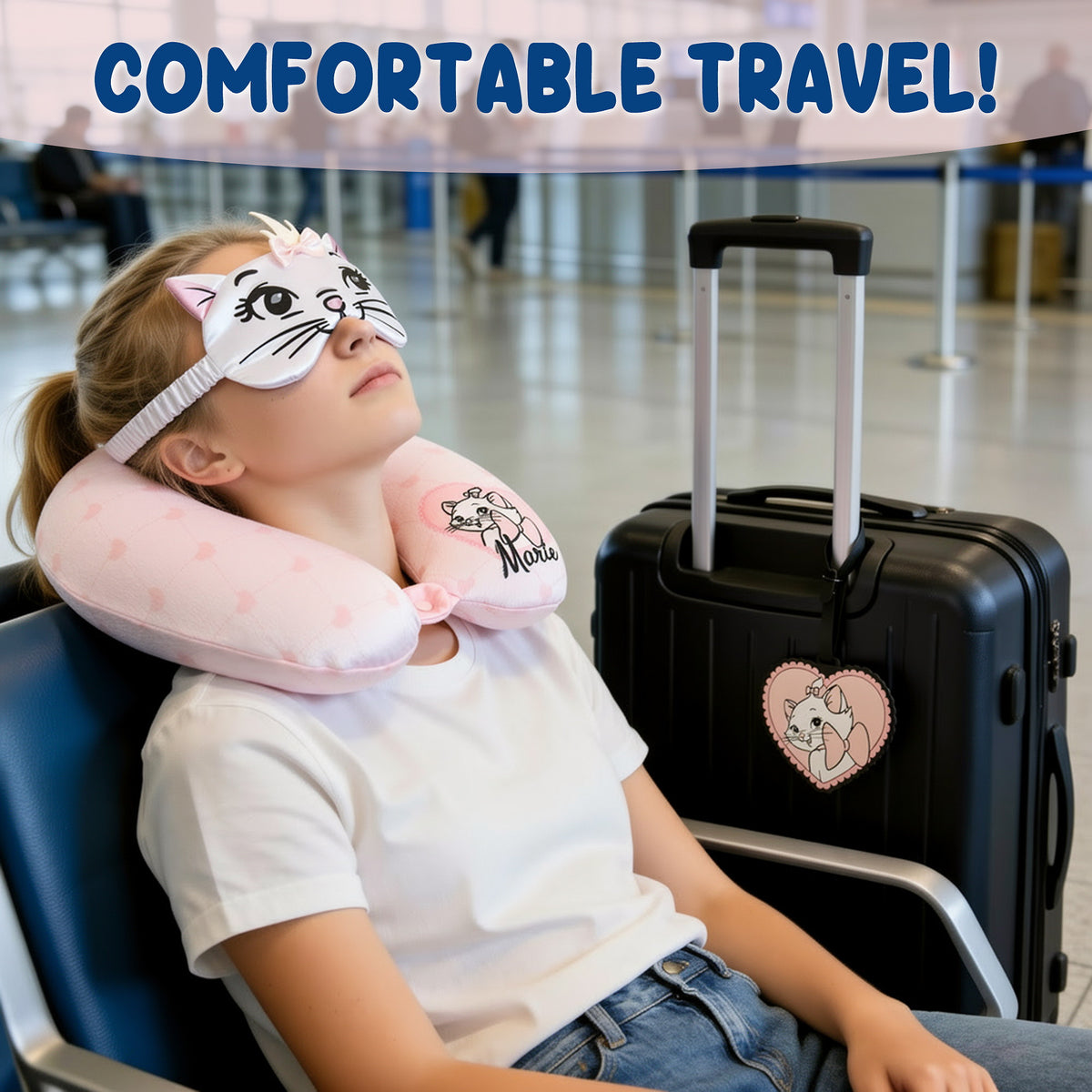 Aristocats Marie Neck Pillow with Eye Mask and Luggage Tag for Kids
