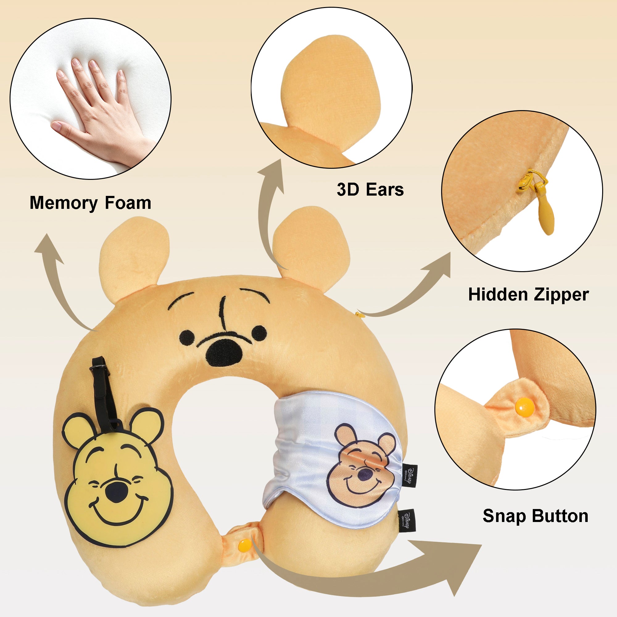 Winnie The Pooh Kids Neck Pillow Eye Mask Luggage Tag Set