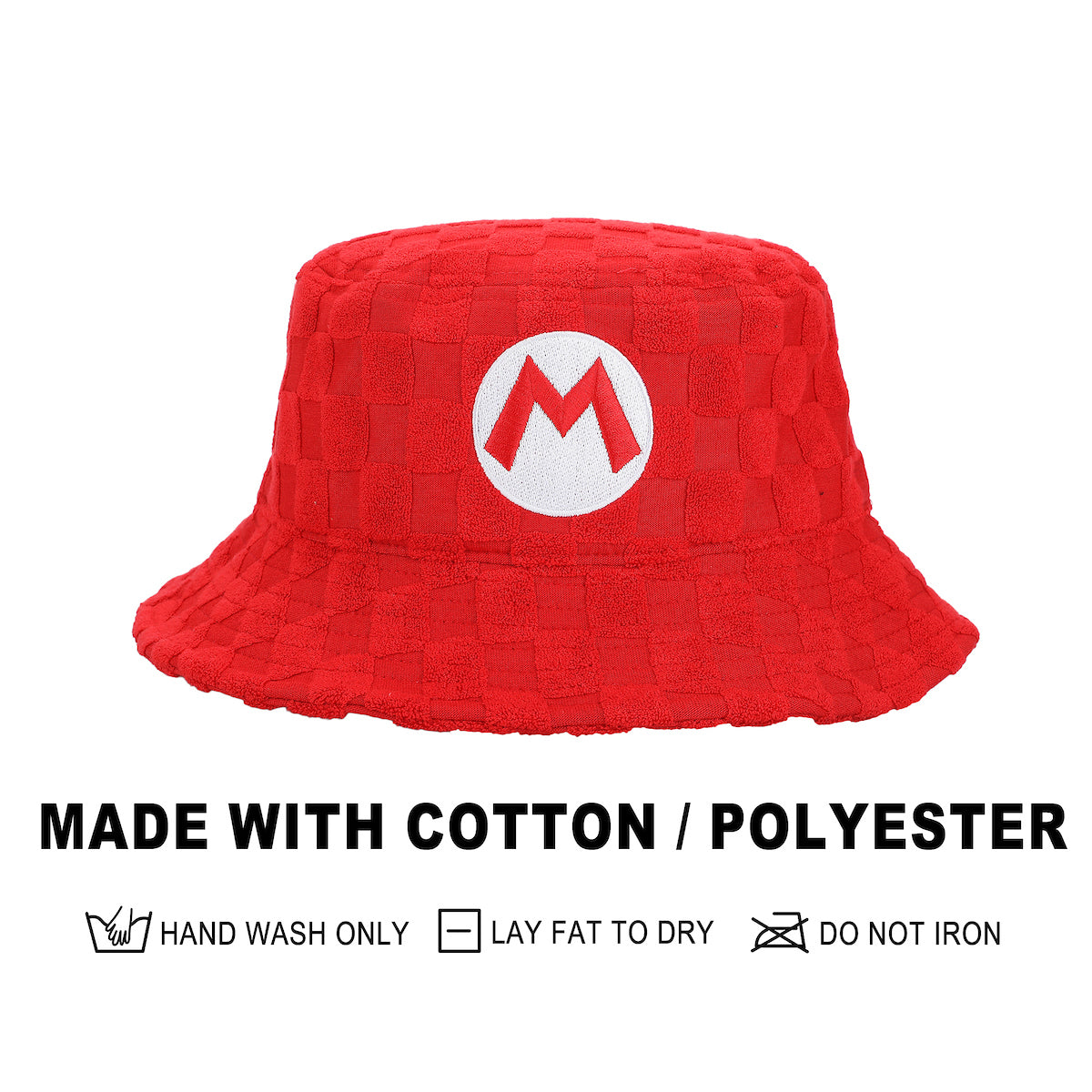 Super Mario Bros Mario Logo Men's Red Checkered Bucket Hat