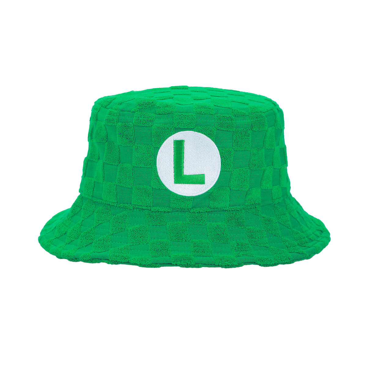 Super Mario Bros Luigi Logo Men's Green Checkered Bucket Hat