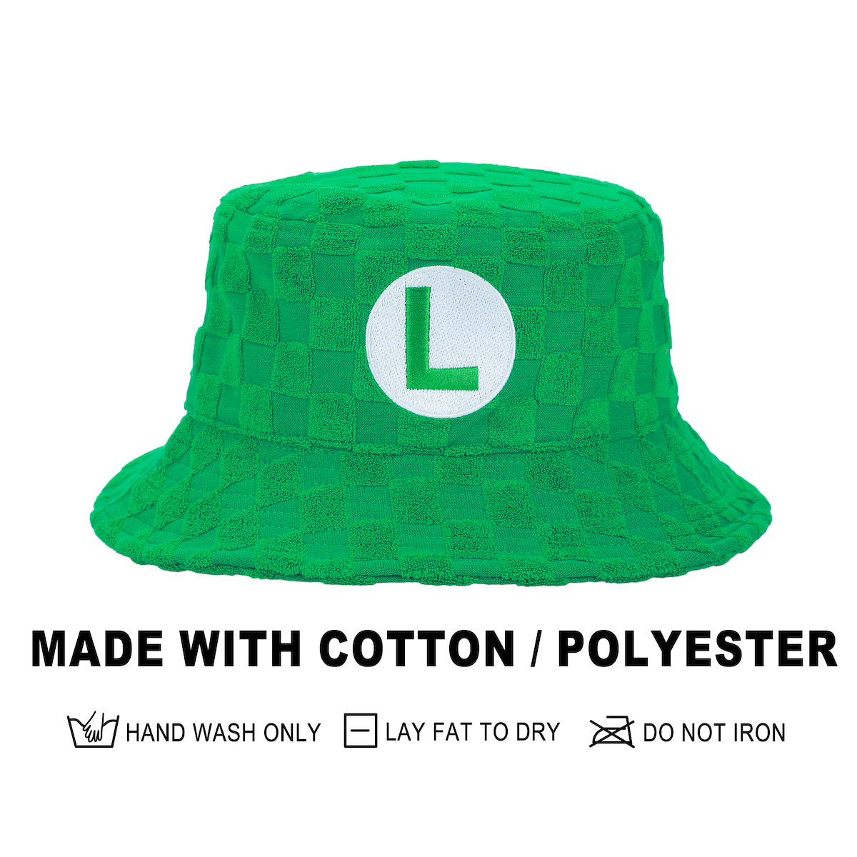 Super Mario Bros Luigi Logo Men's Green Checkered Bucket Hat