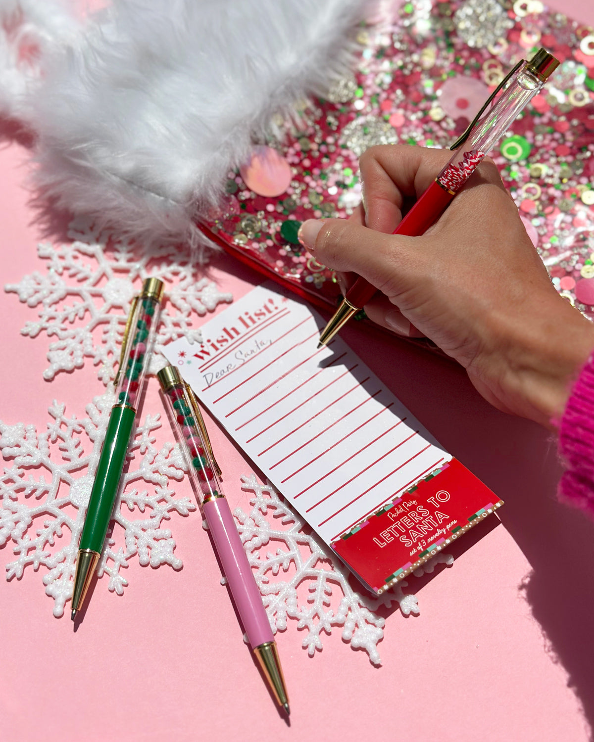 Letters To Santa 3-Pack Trapped Confetti Ballpoint Pen Set