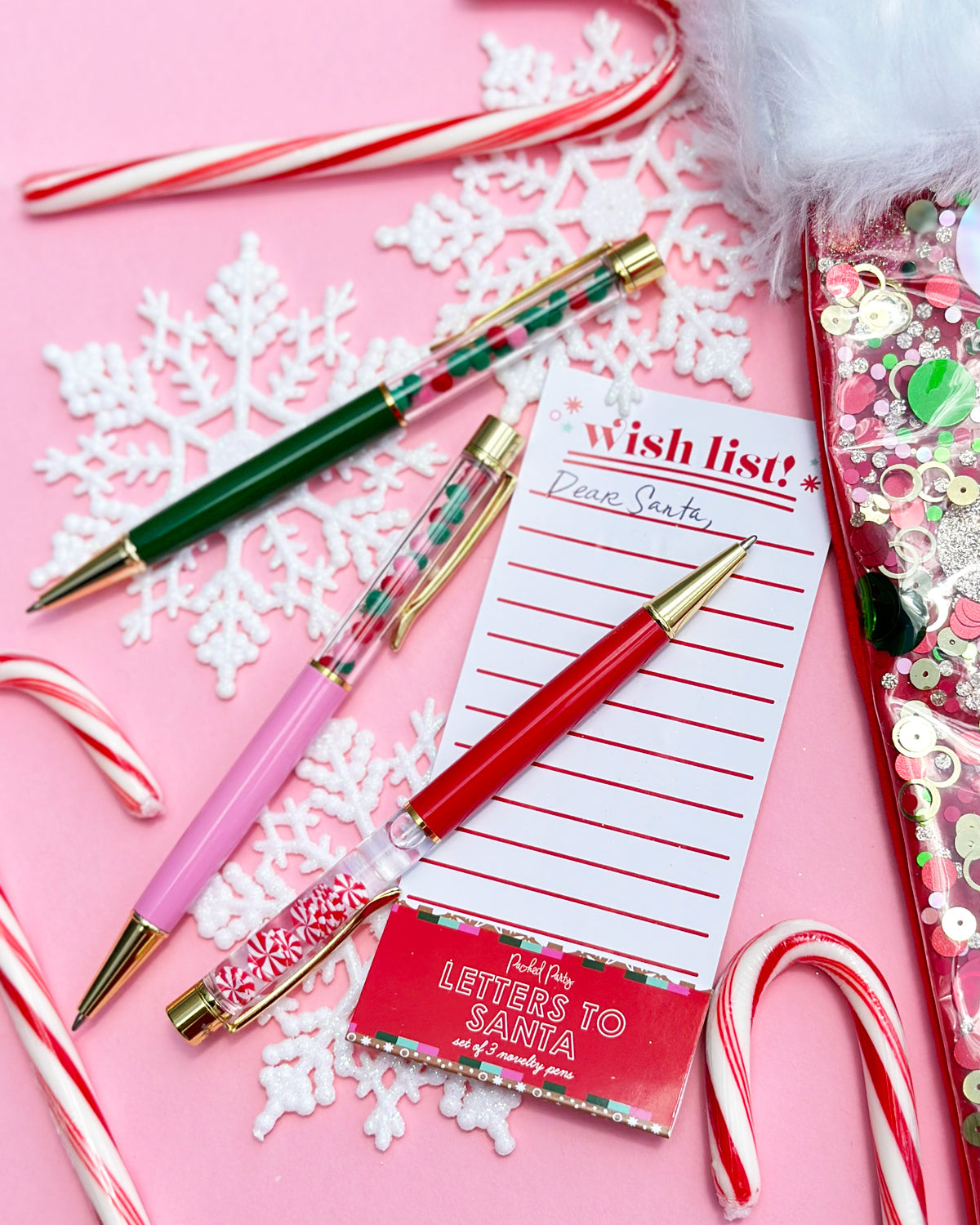 Letters To Santa 3-Pack Trapped Confetti Ballpoint Pen Set