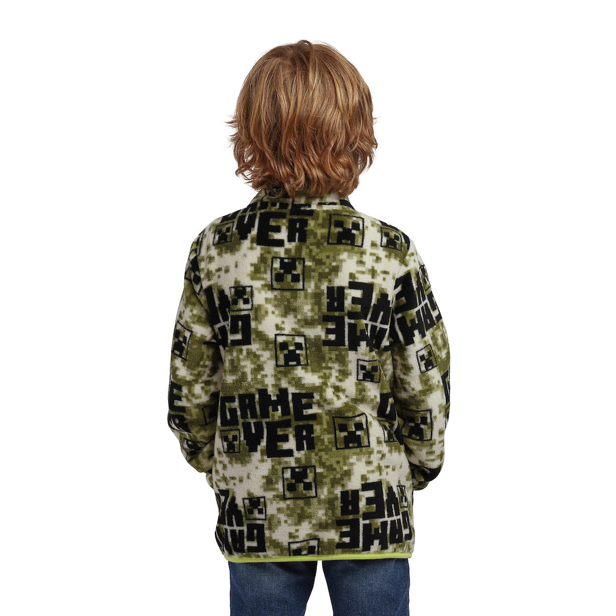 Minecraft Game Over Boy’s White & Green Quarter Zip Jacket