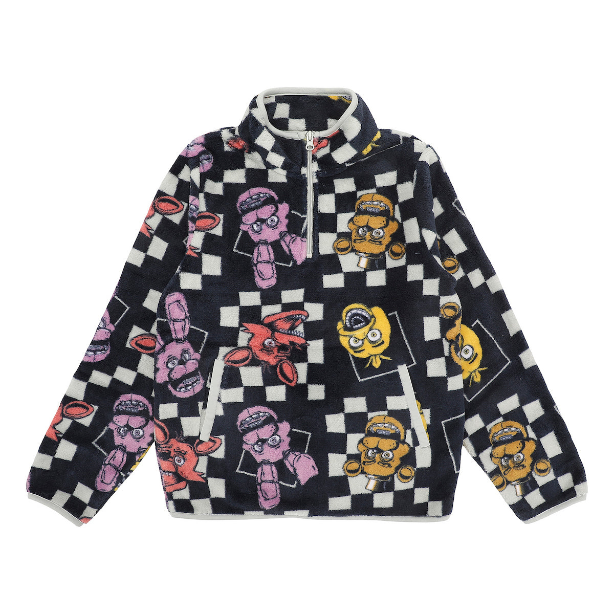 Five Nights At Freddy's Character Faces Boy's Checkered Quarter Zip Jacket