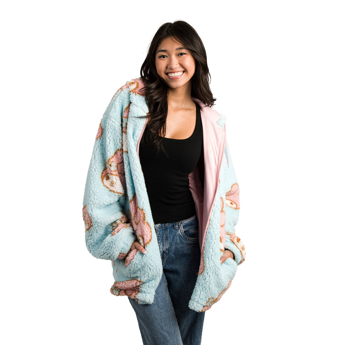 My Melody Oversized Faux Shearling Zip-Front Hoodie