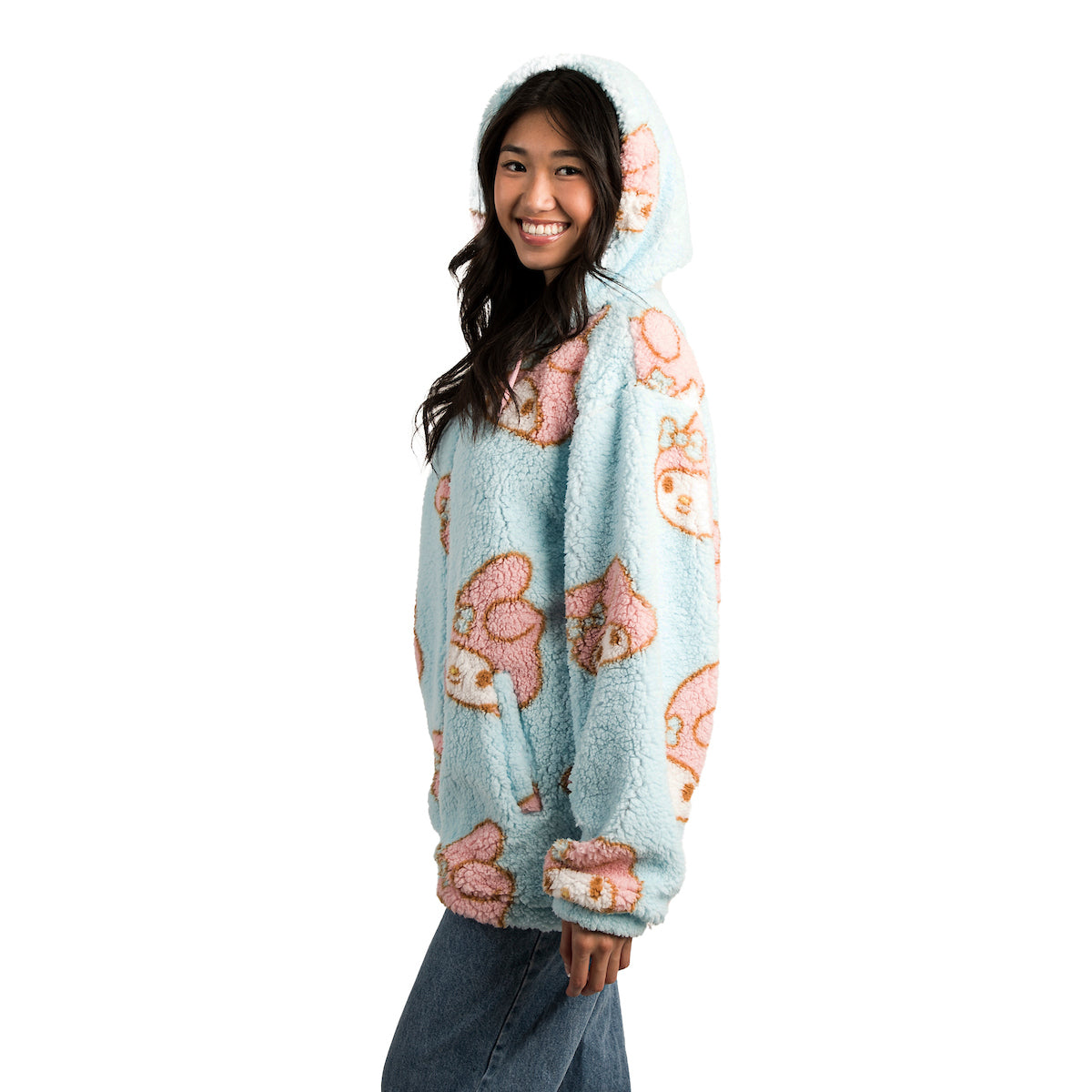 My Melody Oversized Faux Shearling Zip-Front Hoodie