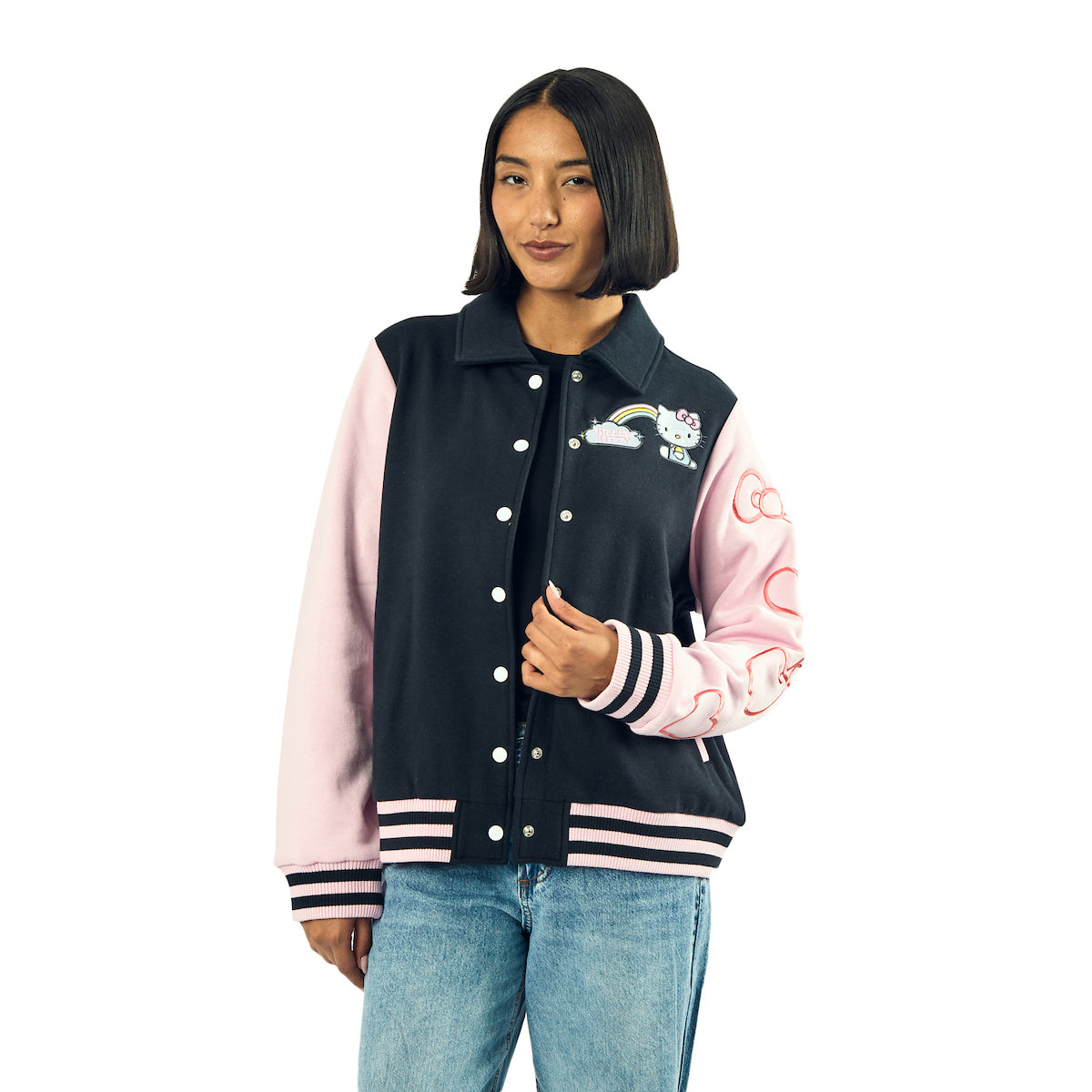 Hello Kitty Rainbow Scene Women's Long Sleeve Varsity Jacket