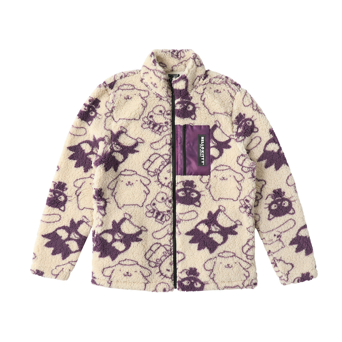 Hello Kitty & Friends All-Over Character Print Men's White Long Sleeve Sherpa Outerwear Jacket