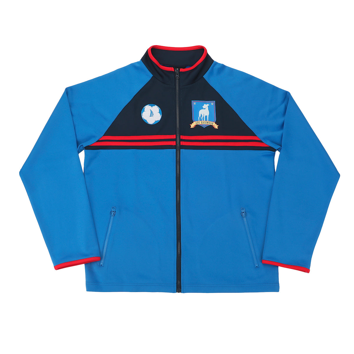 Ted Lasso AFC Richmond Logo Long Sleeve Men's Blue Zip-Up Cosplay Soccer Jacket