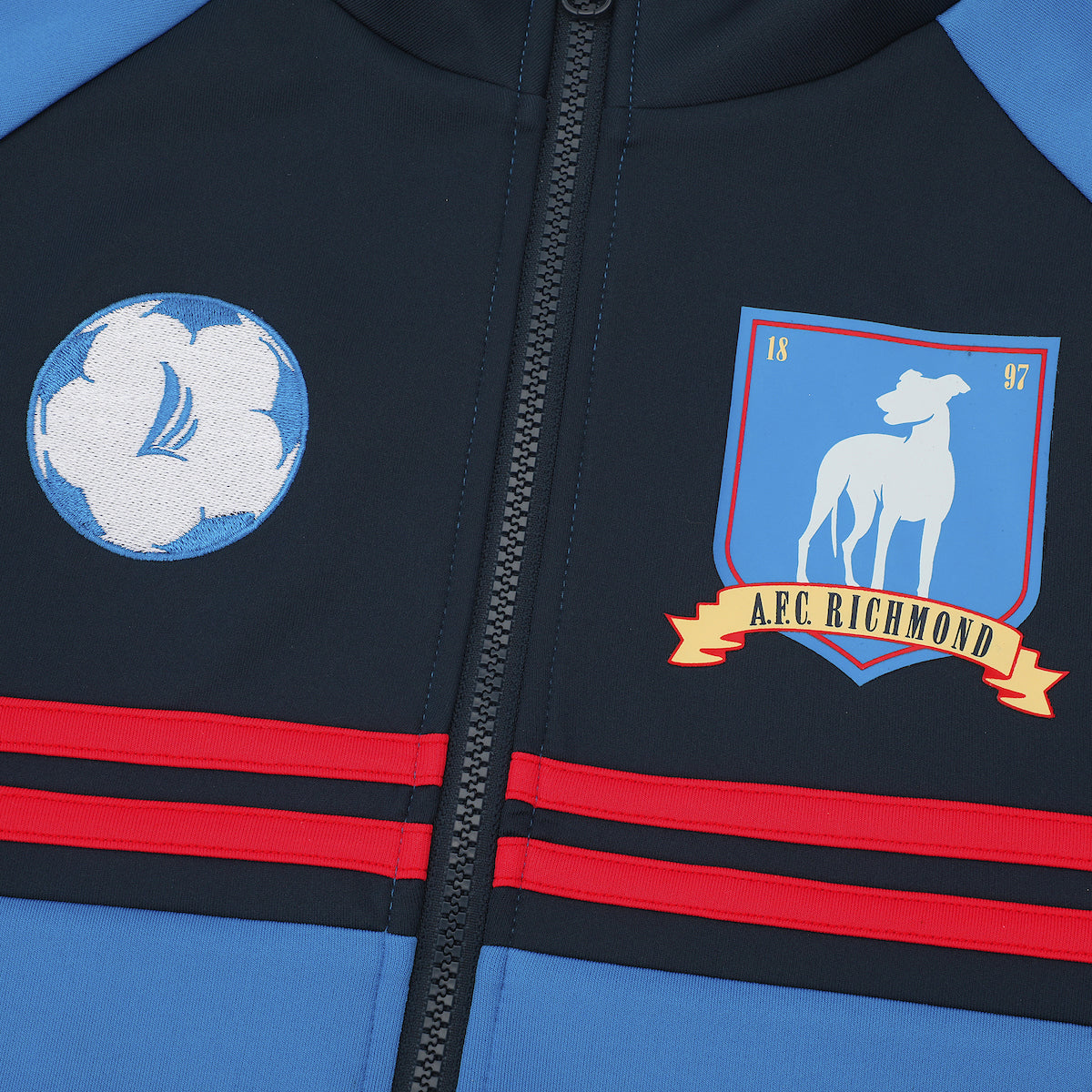 Ted Lasso AFC Richmond Logo Long Sleeve Men's Blue Zip-Up Cosplay Soccer Jacket