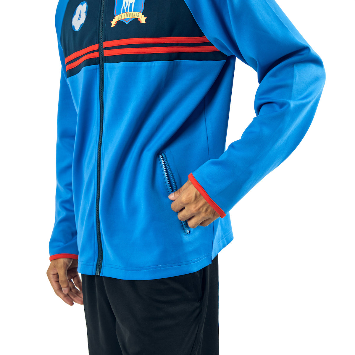 Ted Lasso AFC Richmond Logo Long Sleeve Men's Blue Zip-Up Cosplay Soccer Jacket