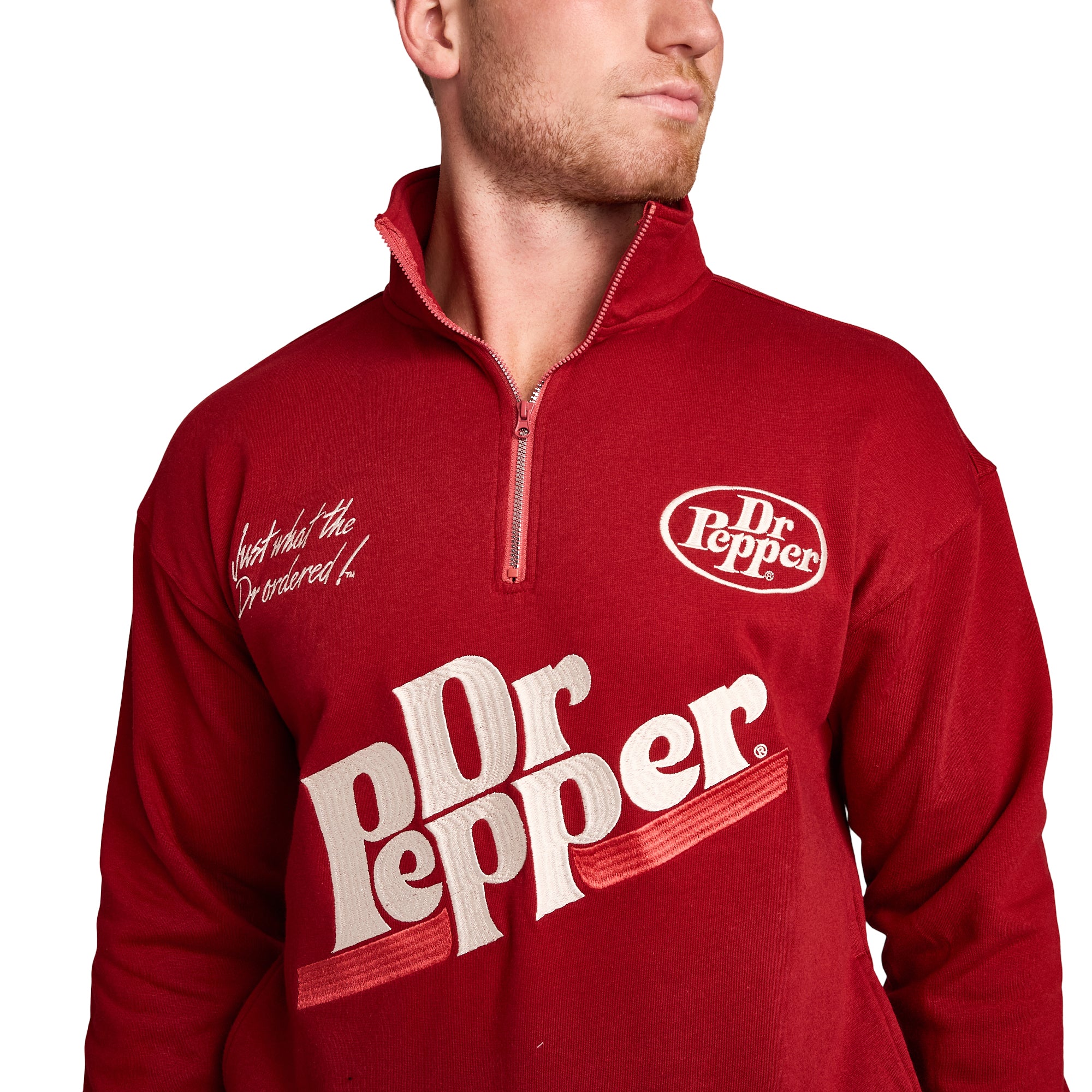 Dr Pepper Just What The Dr Ordered Men's Red Long Sleeve Quarter Zip Pullover Sweatshirt