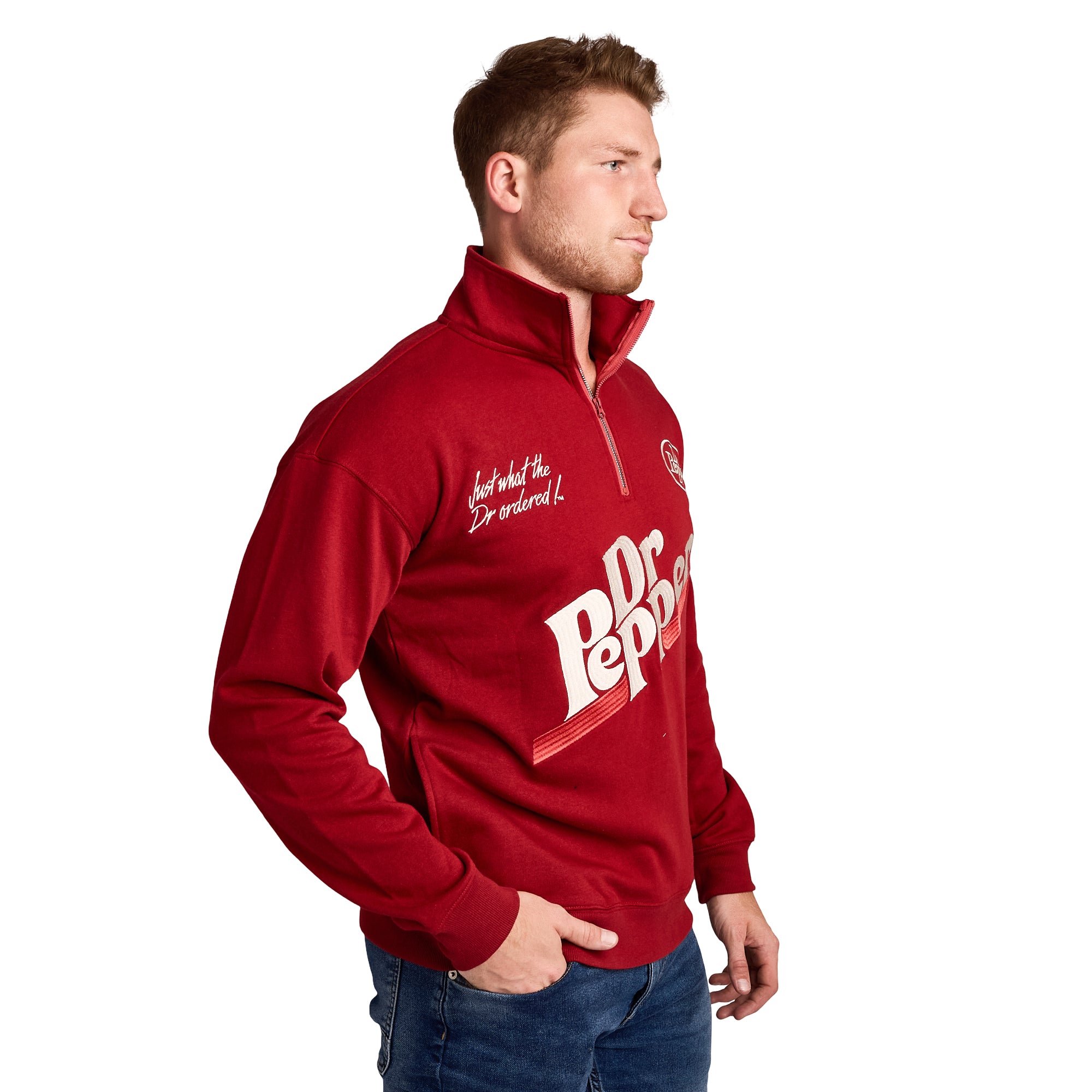 Dr Pepper Just What The Dr Ordered Men's Red Long Sleeve Quarter Zip Pullover Sweatshirt