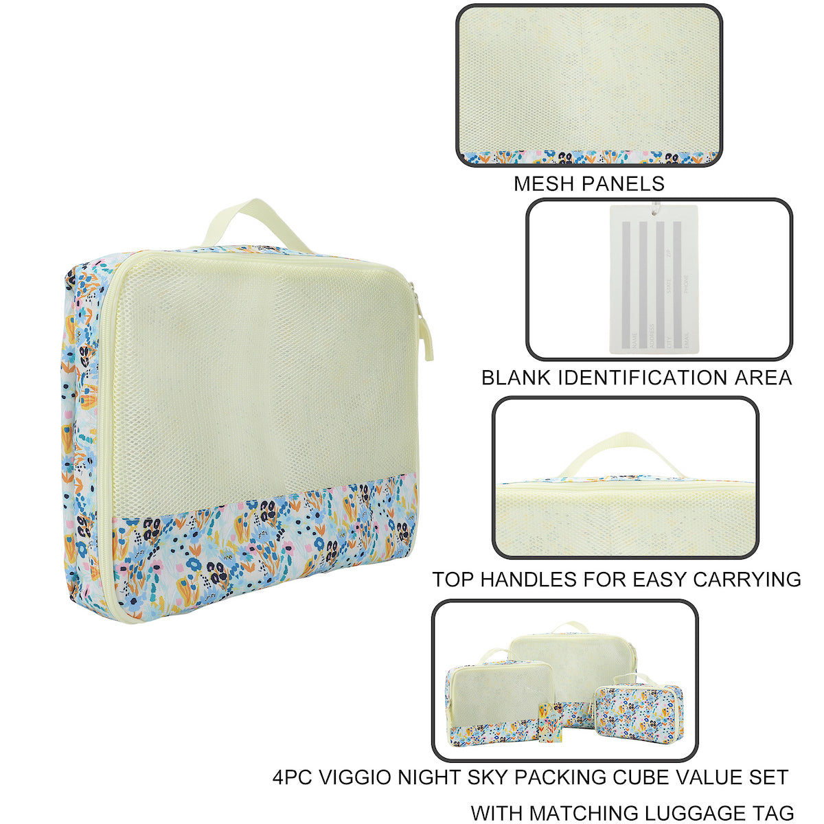 Floral Print 4-Piece Packing Cube & Luggage Tag Set