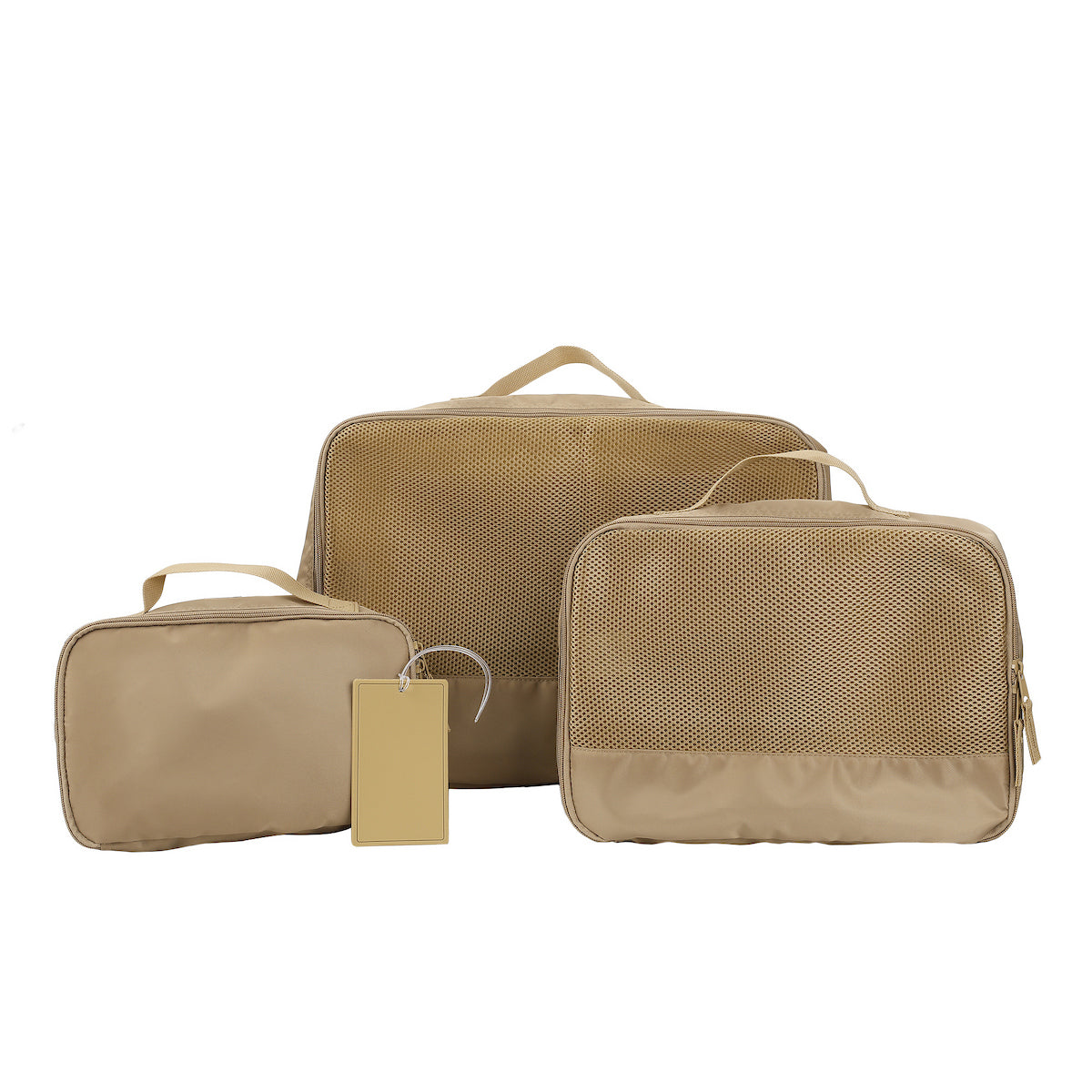 Beige 4-Piece Packing Cube & Luggage Tag Set