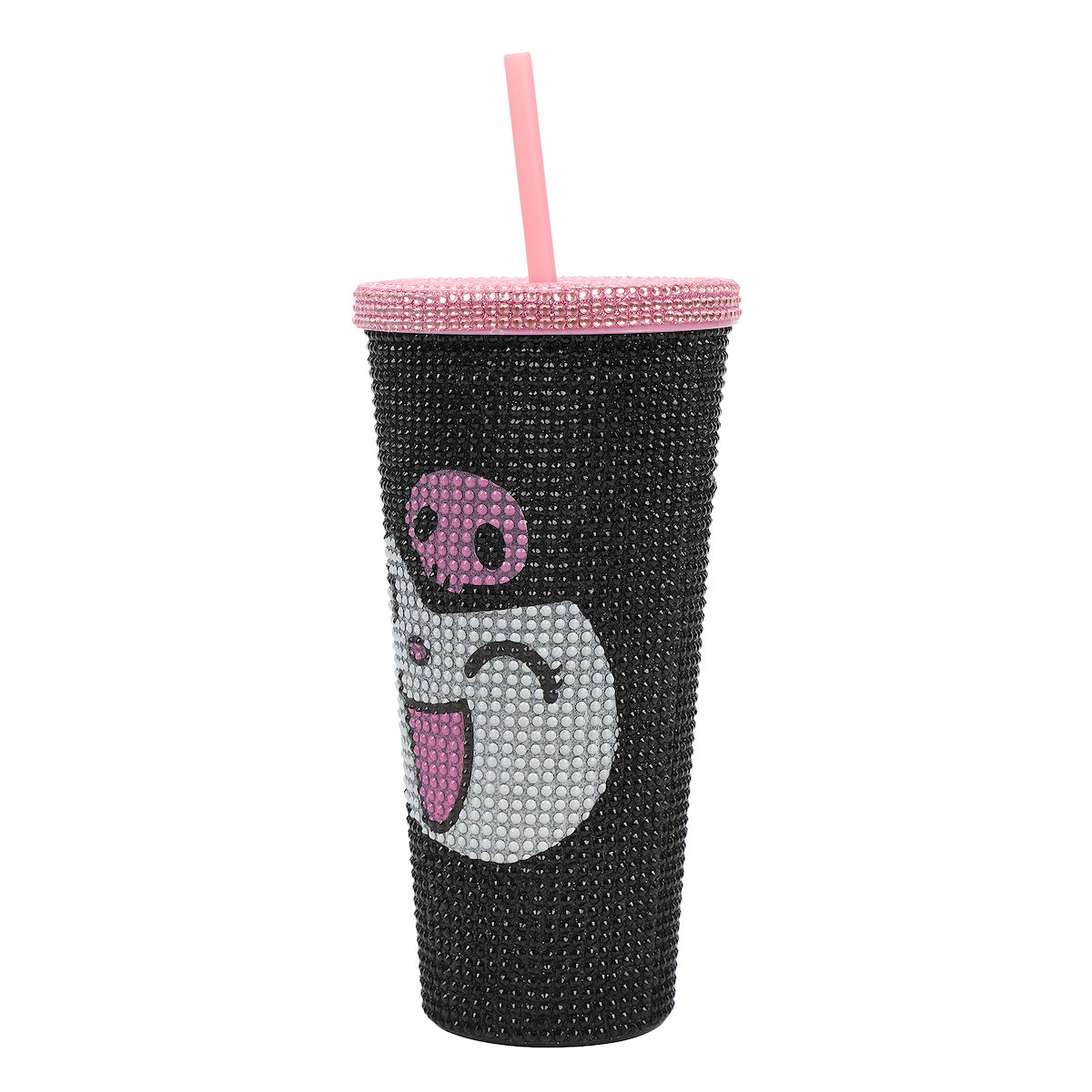 Kuromi Big Face 20 Oz Black Rhinestone-Studded Plastic Tumbler Cup
