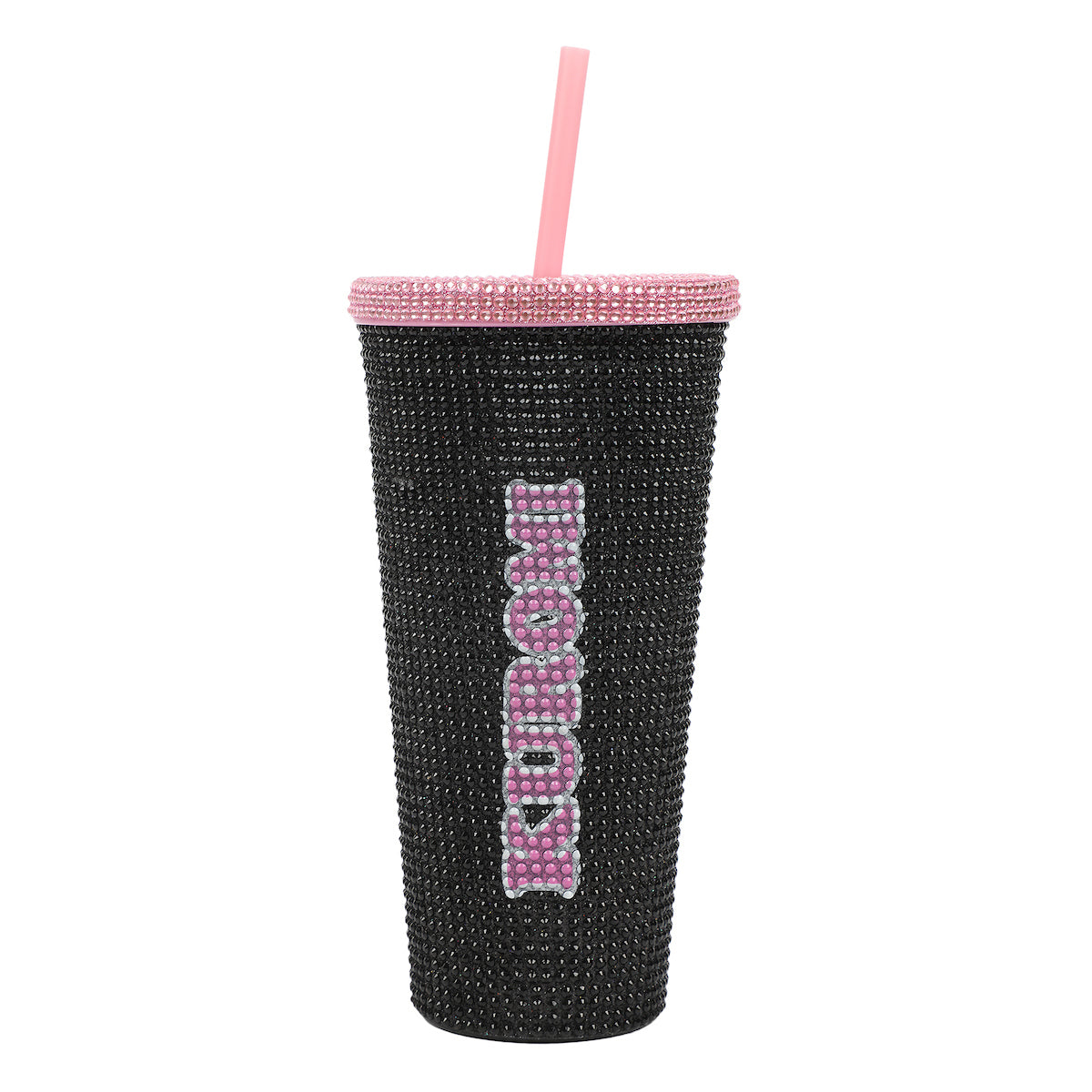 Kuromi Big Face 20 Oz Black Rhinestone-Studded Plastic Tumbler Cup