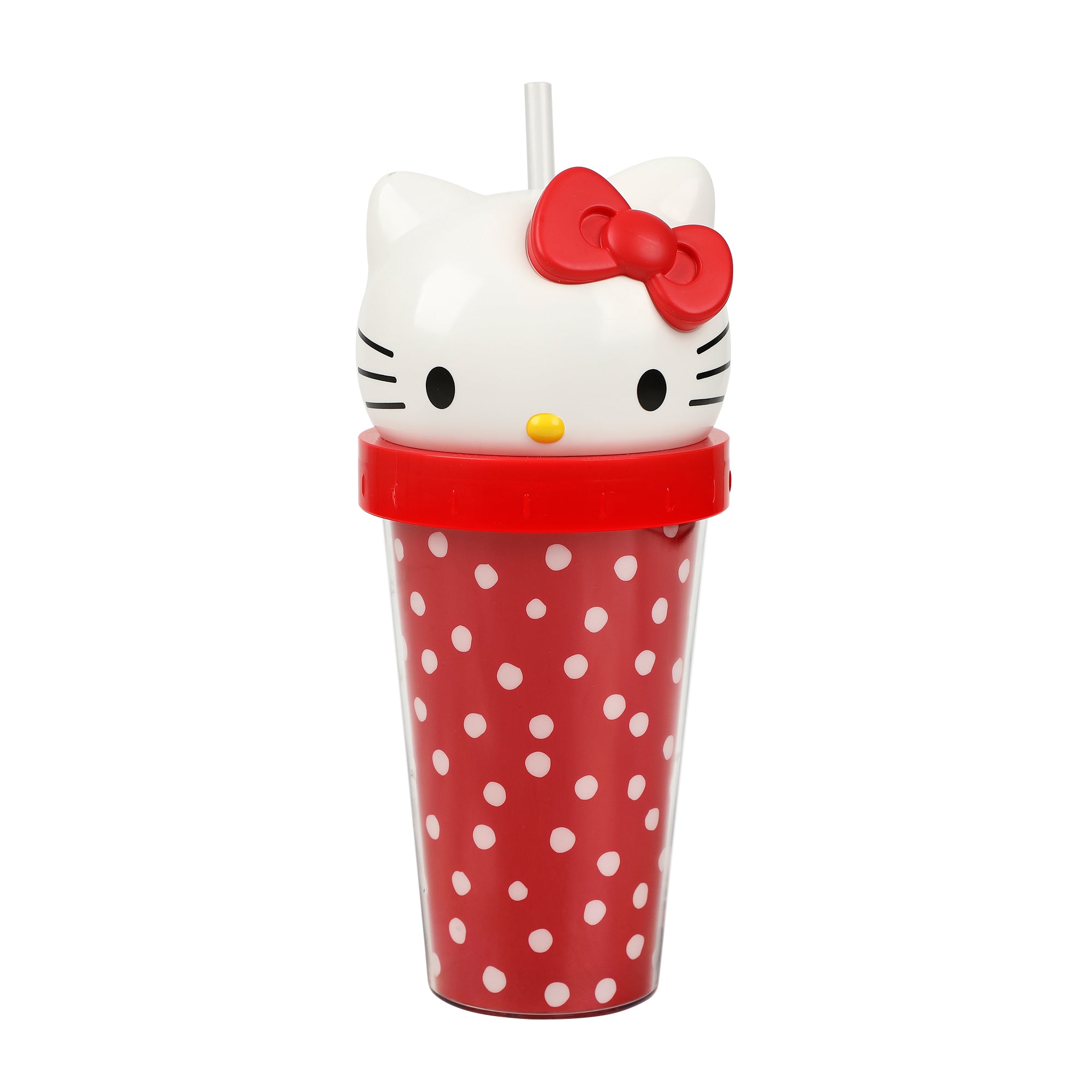 Hello Kitty Red Polka Dot 16 Oz Plastic Tumbler Cup With 3D Topper