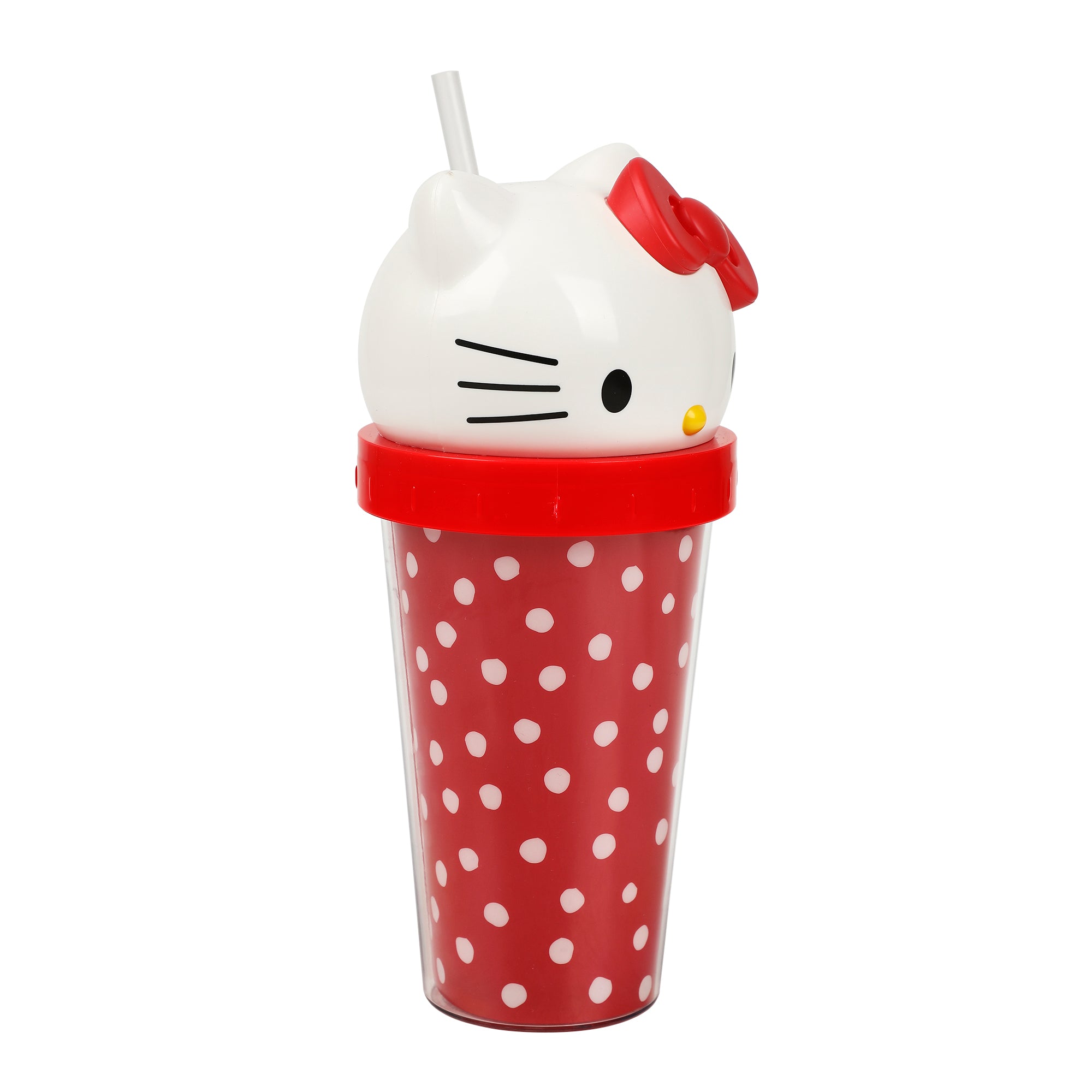 Hello Kitty Red Polka Dot 16 Oz Plastic Tumbler Cup With 3D Topper