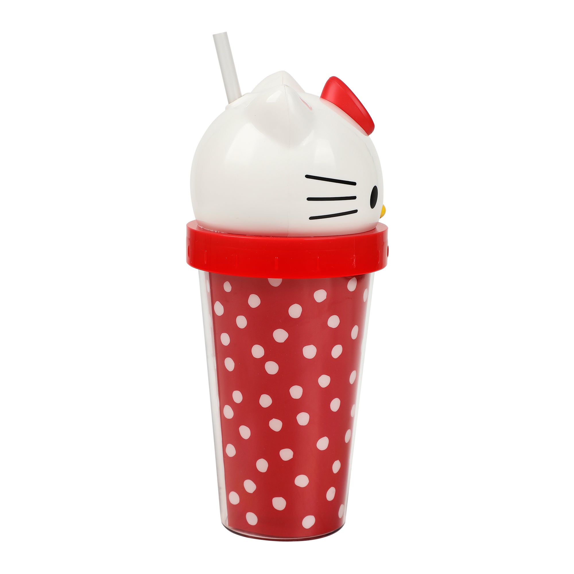 Hello Kitty Red Polka Dot 16 Oz Plastic Tumbler Cup With 3D Topper