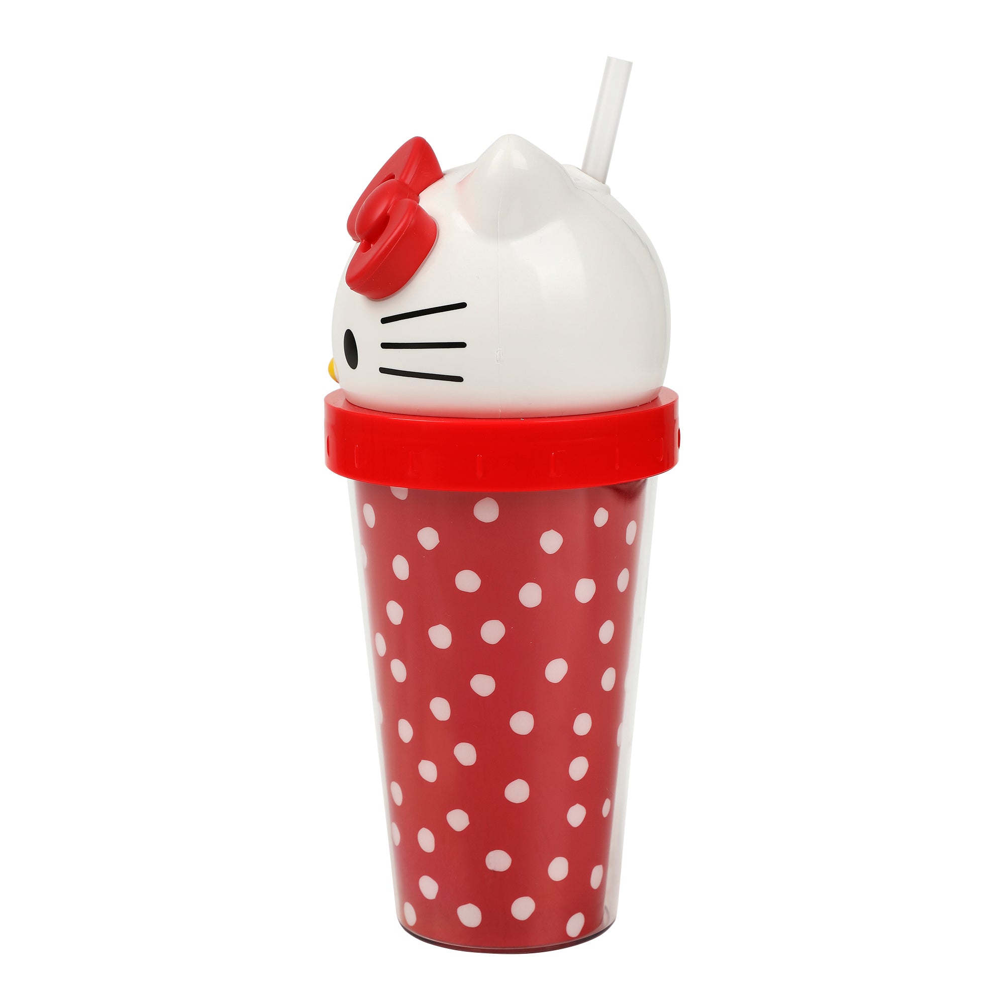 Hello Kitty Red Polka Dot 16 Oz Plastic Tumbler Cup With 3D Topper