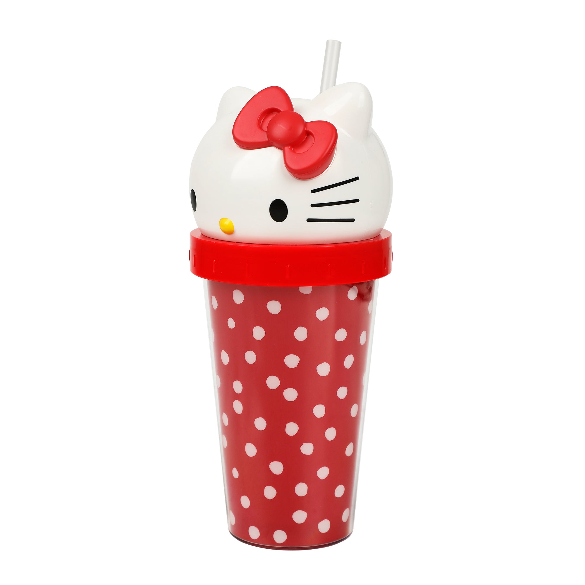 Hello Kitty Red Polka Dot 16 Oz Plastic Tumbler Cup With 3D Topper