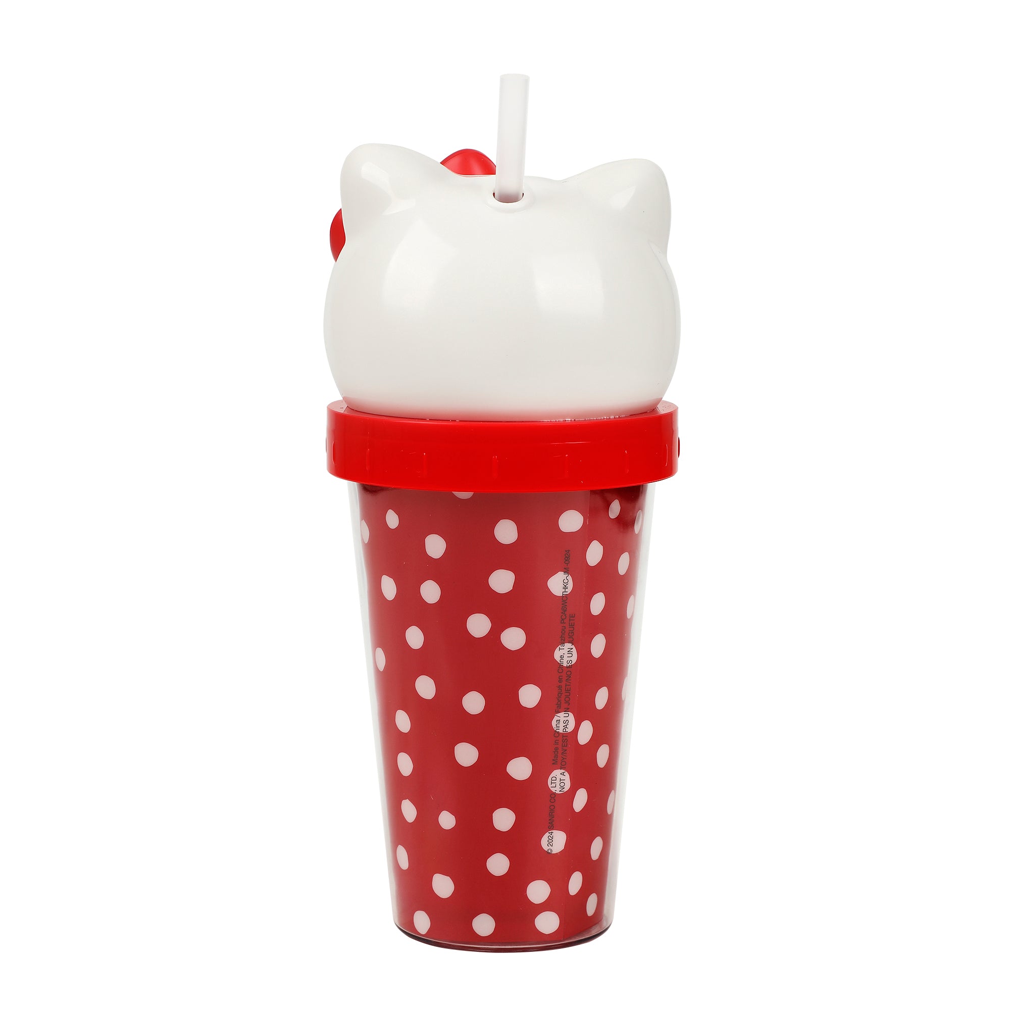 Hello Kitty Red Polka Dot 16 Oz Plastic Tumbler Cup With 3D Topper