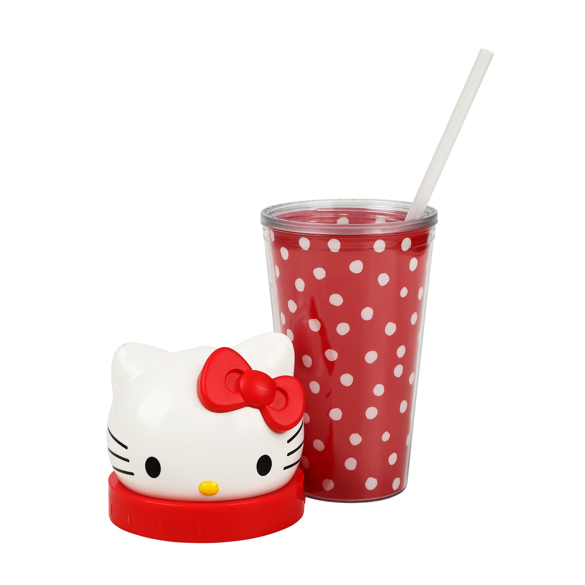 Hello Kitty Red Polka Dot 16 Oz Plastic Tumbler Cup With 3D Topper