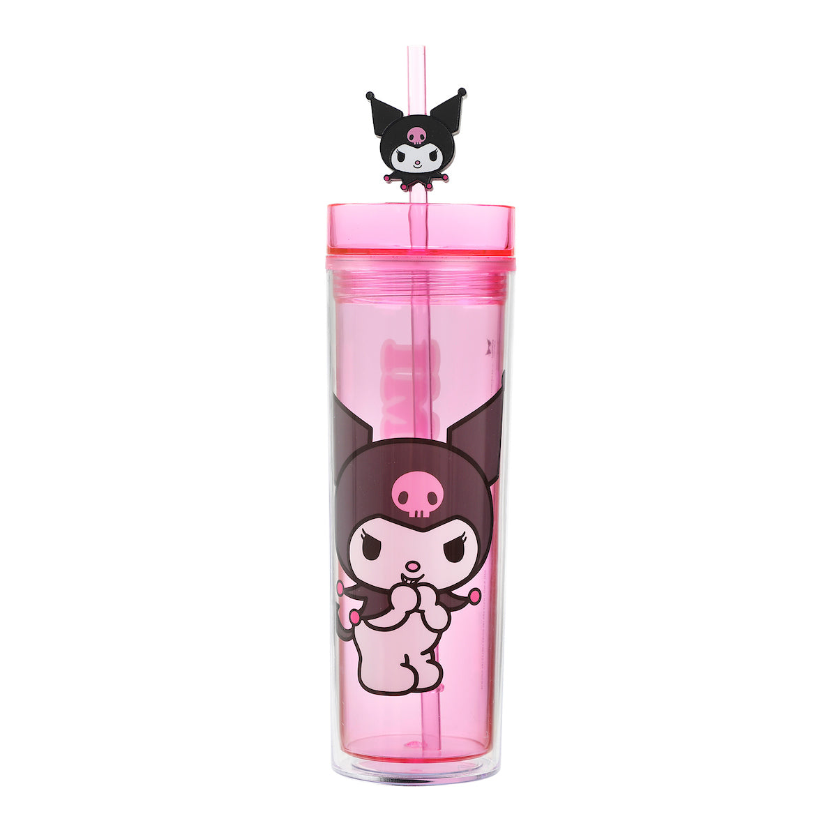 Kuromi Character Art 16 Oz Pink Plastic Tumbler Cup With Straw & Lid
