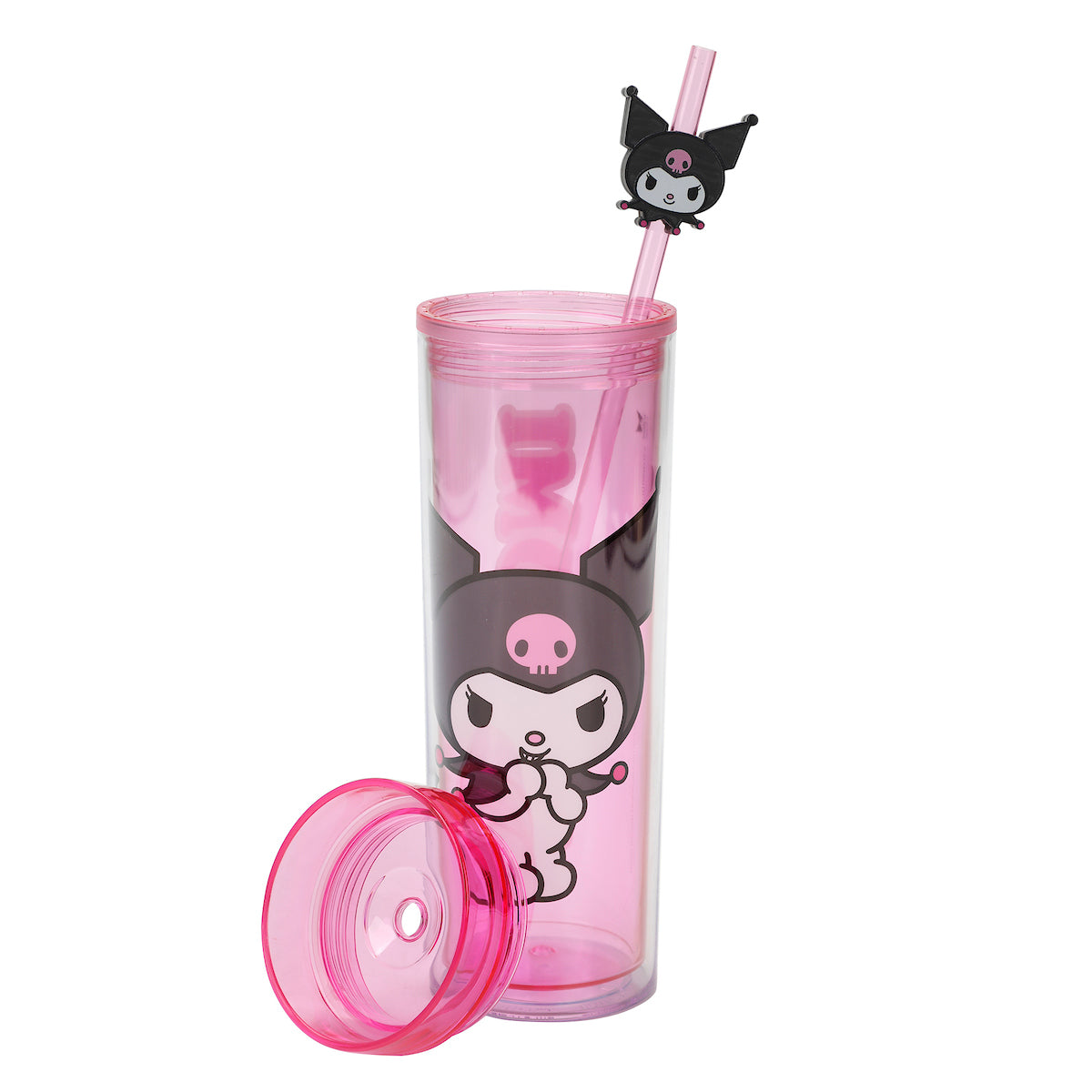 Kuromi Character Art 16 Oz Pink Plastic Tumbler Cup With Straw & Lid